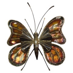 Rare Large French Brass Butterfly Sconce Attributed to Henri Fernandez