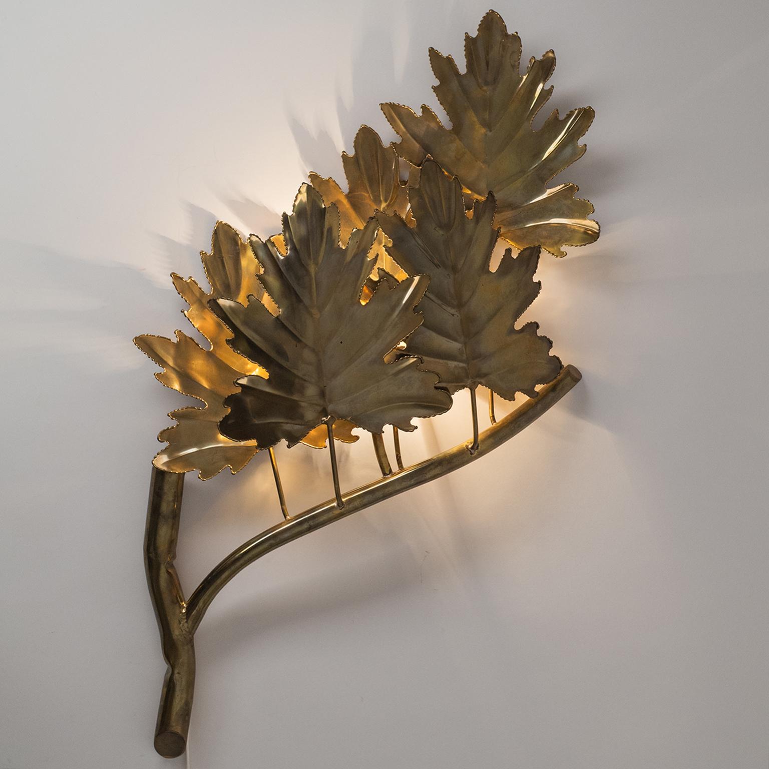 Brutalist Rare Large French Brass Wall Light, circa 1980