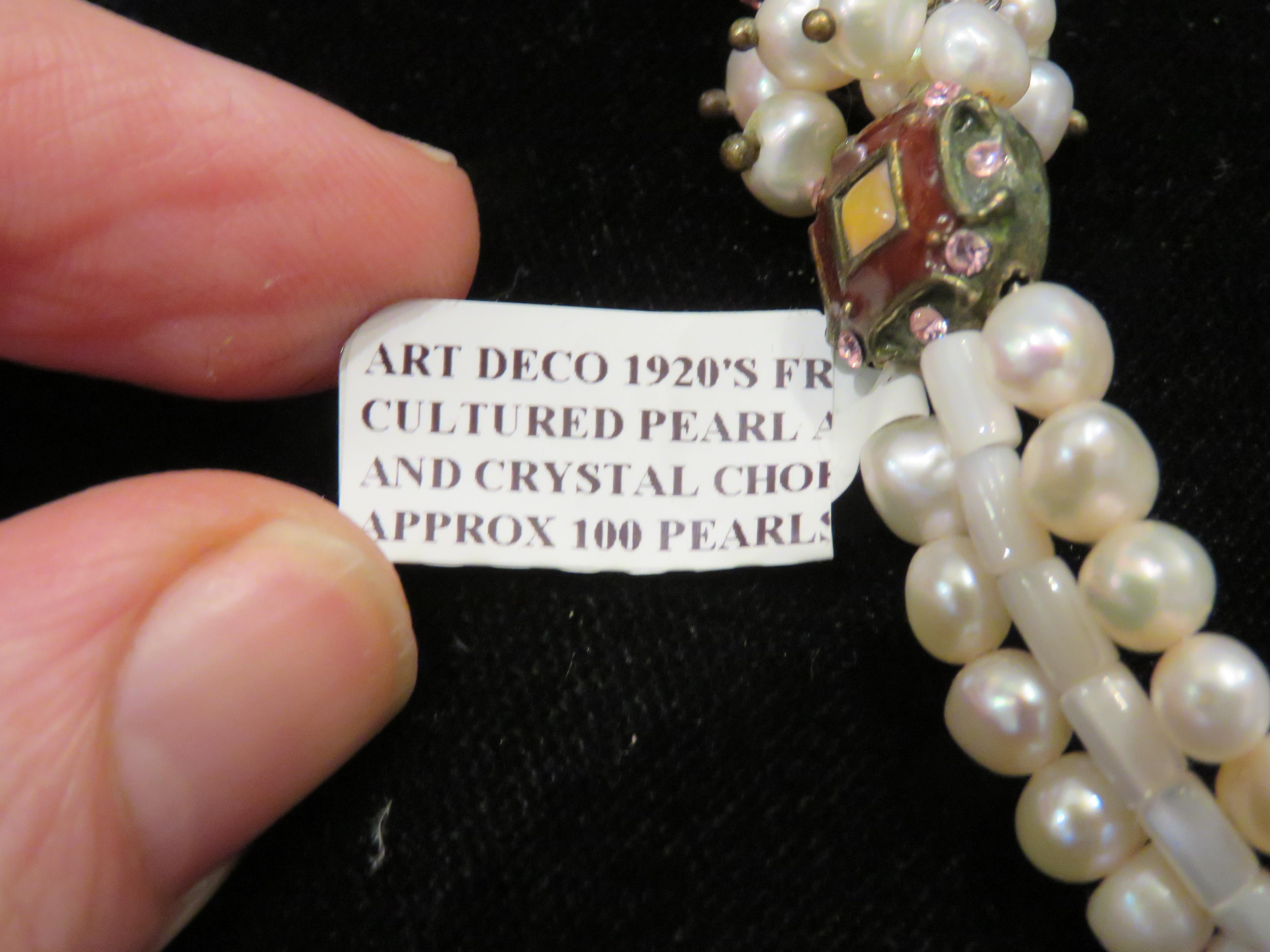Donna Raro grande girocollo d'acqua dolce Art Deco vittoriano con perle e smalto in vendita