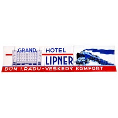 Vintage Rare Large Functionalism Enamel Sign of the Lipner Grand Hotel, 1930s