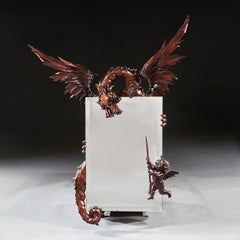 Rare Large Gabriel Viardot French Japonisme Dragon Mirror with Cherub