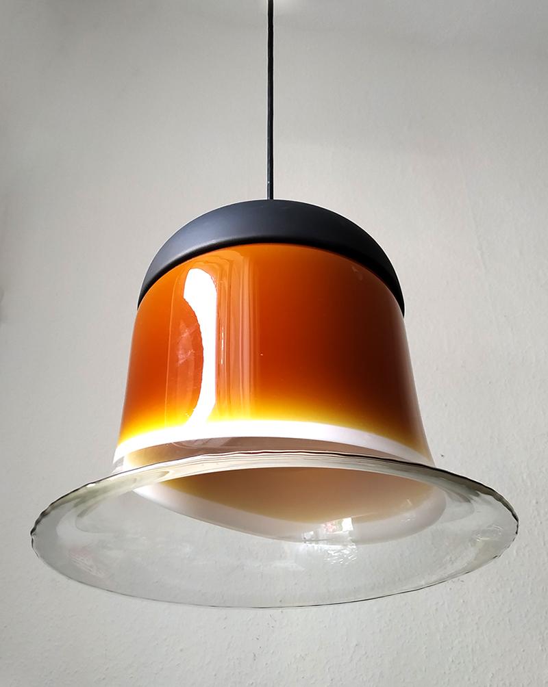 Mid-Century Modern Rare Large German Vintage Blown Glass Ceiling Hanging Pendant Light, 1960s For Sale