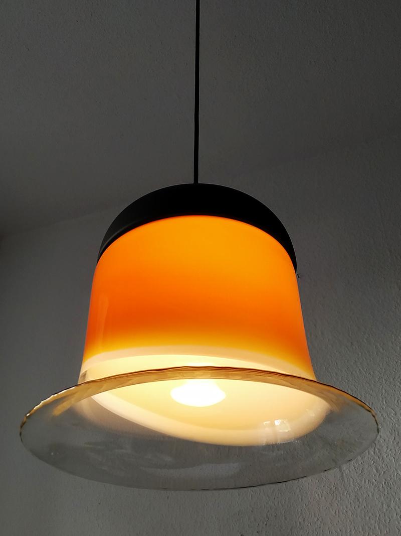 Rare Large German Vintage Blown Glass Ceiling Hanging Pendant Light, 1960s In Good Condition For Sale In Berlin, DE