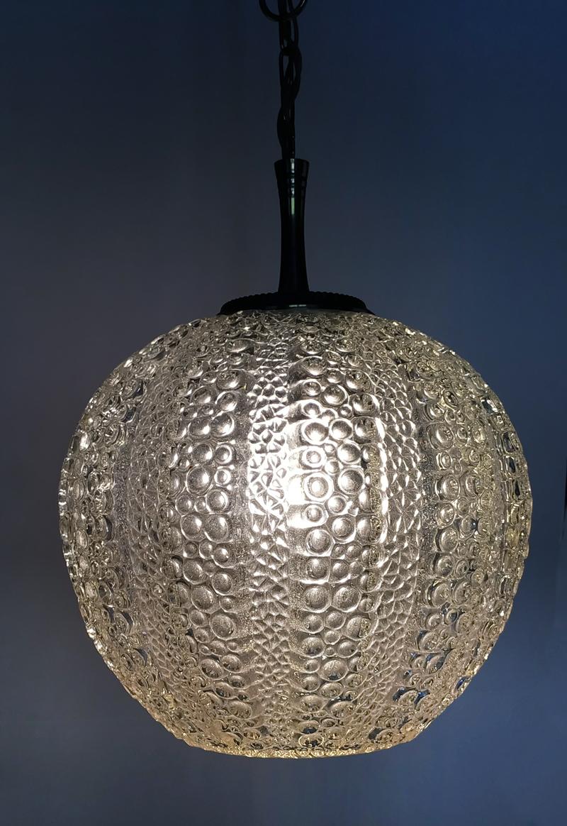 Rare Large German Vintage Bubble Glass Ceiling Hanging Pendant Light, 1960s In Good Condition In Berlin, DE