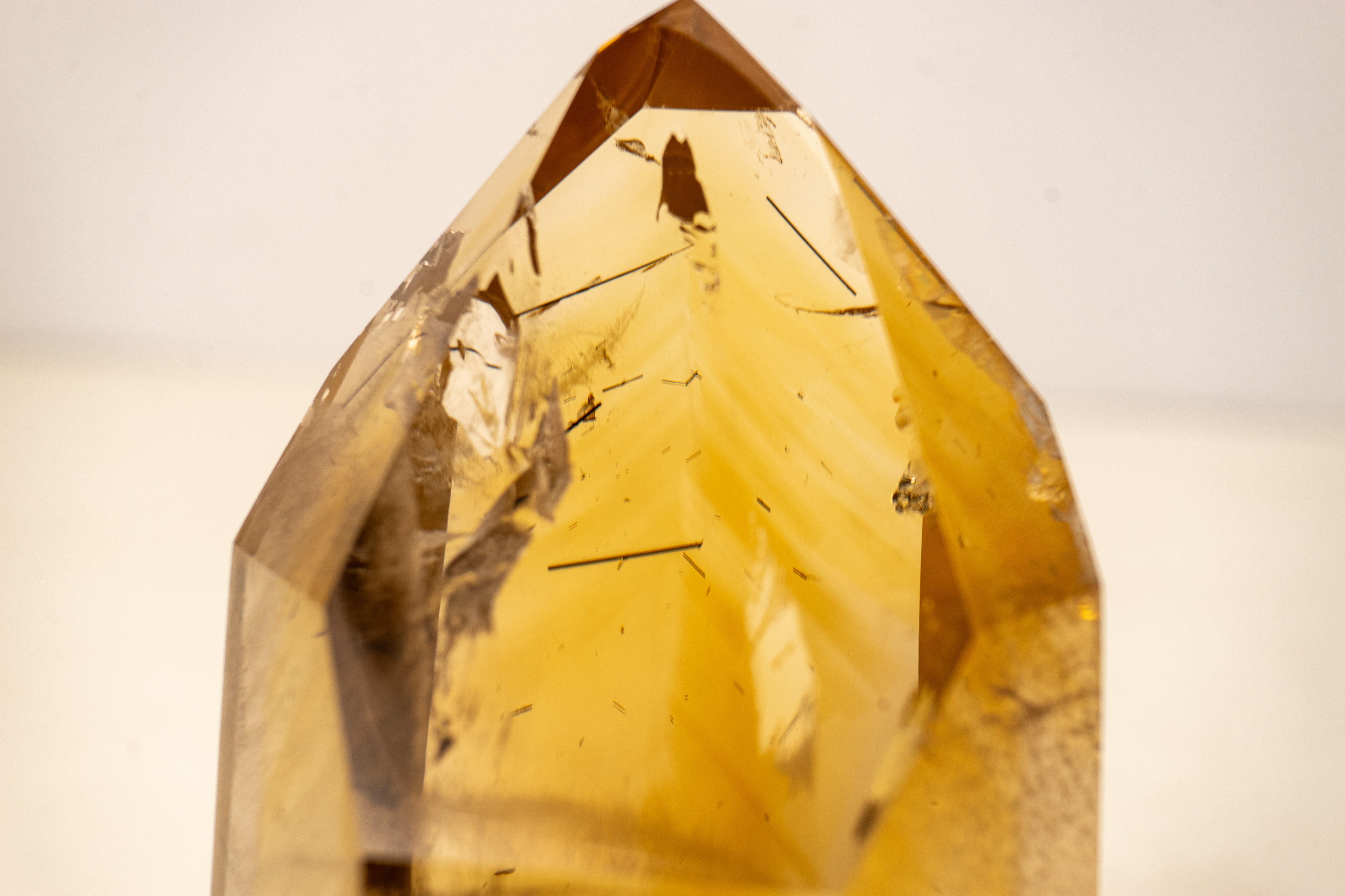 Rare Large Golden Orange Citrine Obelisk Tower with Graphite Rutile Inclusions For Sale 5