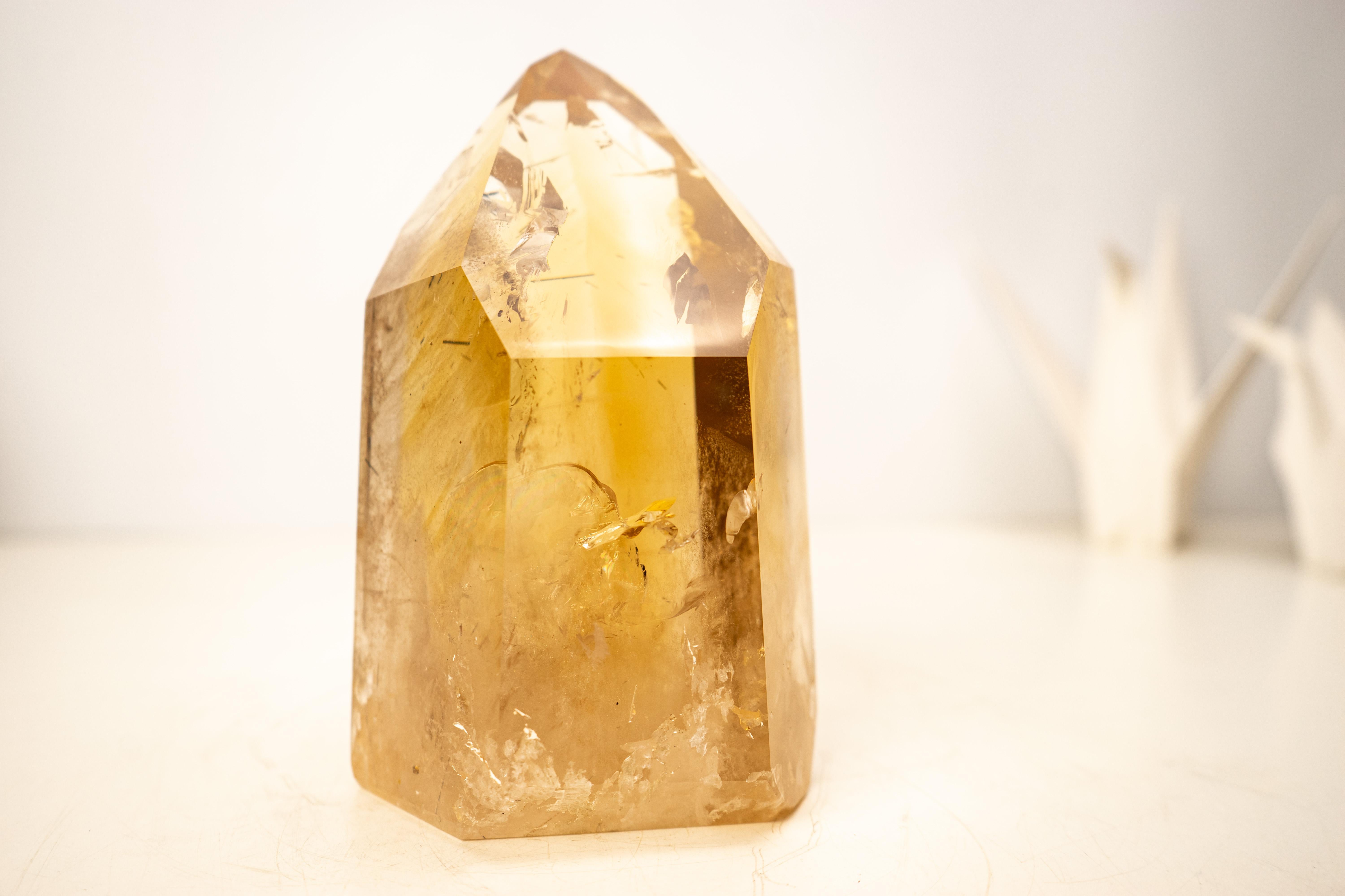 Rare Large Golden Orange Citrine Obelisk Tower with Graphite Rutile Inclusions For Sale 1