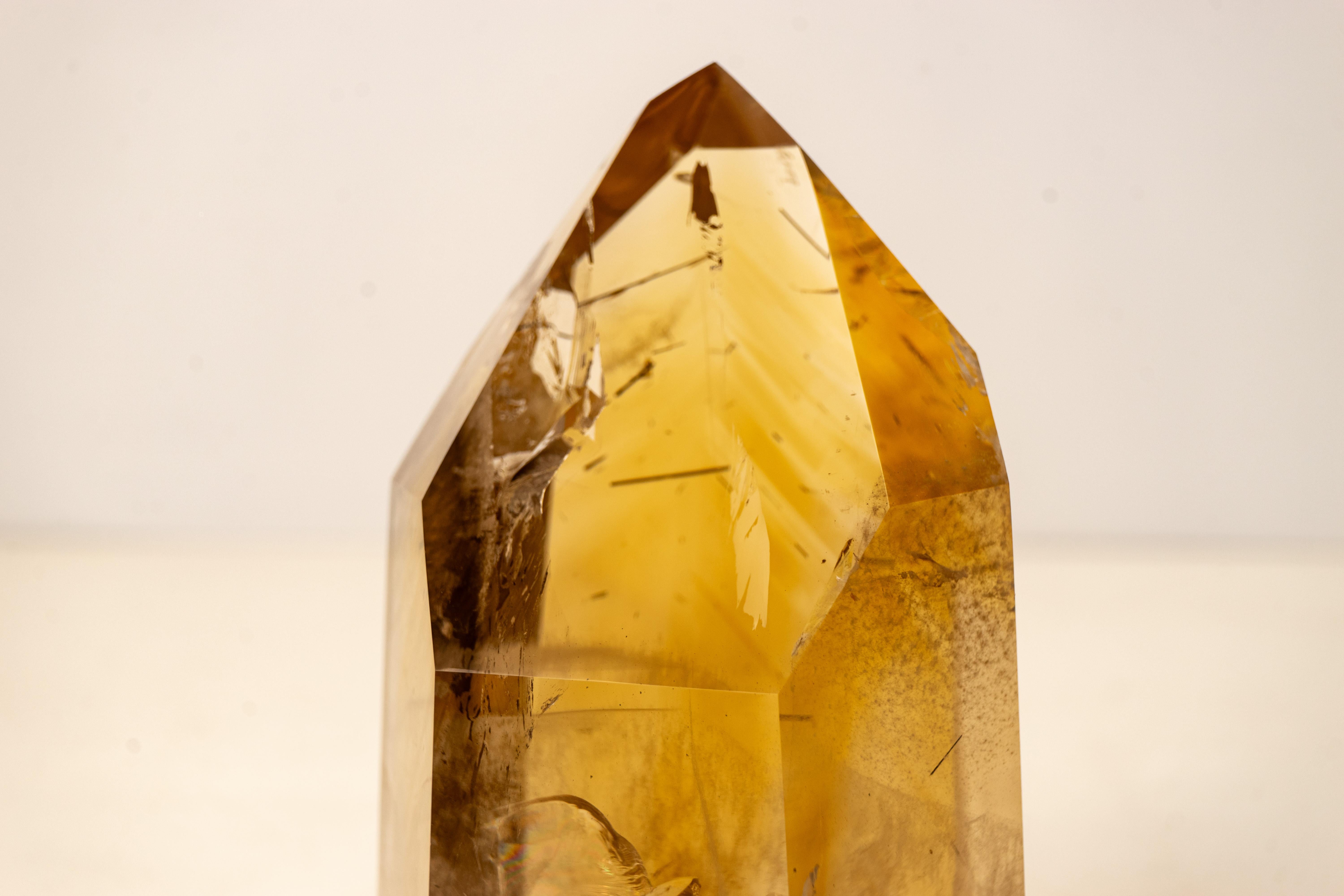 Rare Large Golden Orange Citrine Obelisk Tower with Graphite Rutile Inclusions For Sale 2
