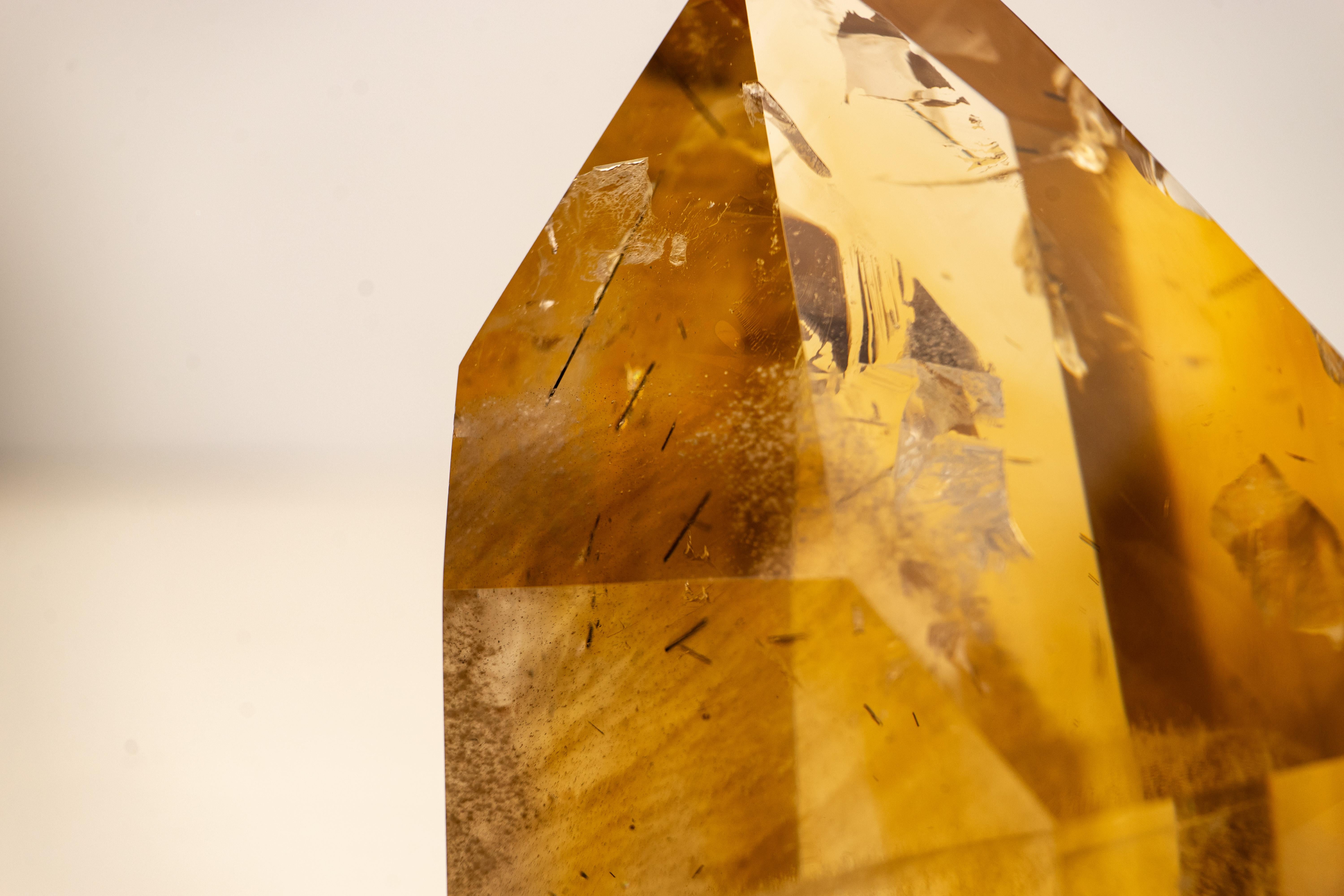 Rare Large Golden Orange Citrine Obelisk Tower with Graphite Rutile Inclusions For Sale 3