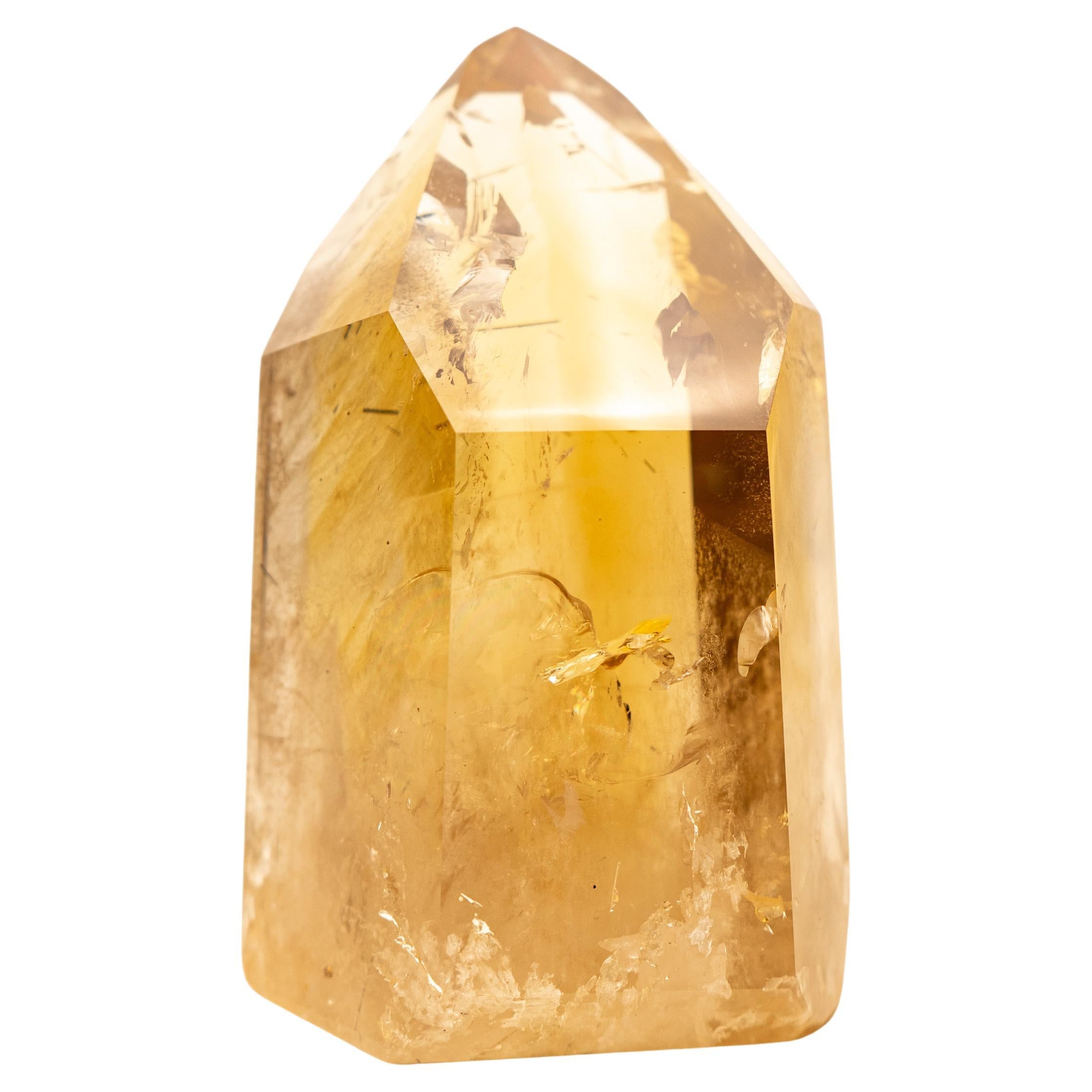 Rare Large Golden Orange Citrine Obelisk Tower with Graphite Rutile Inclusions