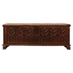 Antique Rare Large Gothic 16th century carved solid oak chest, France