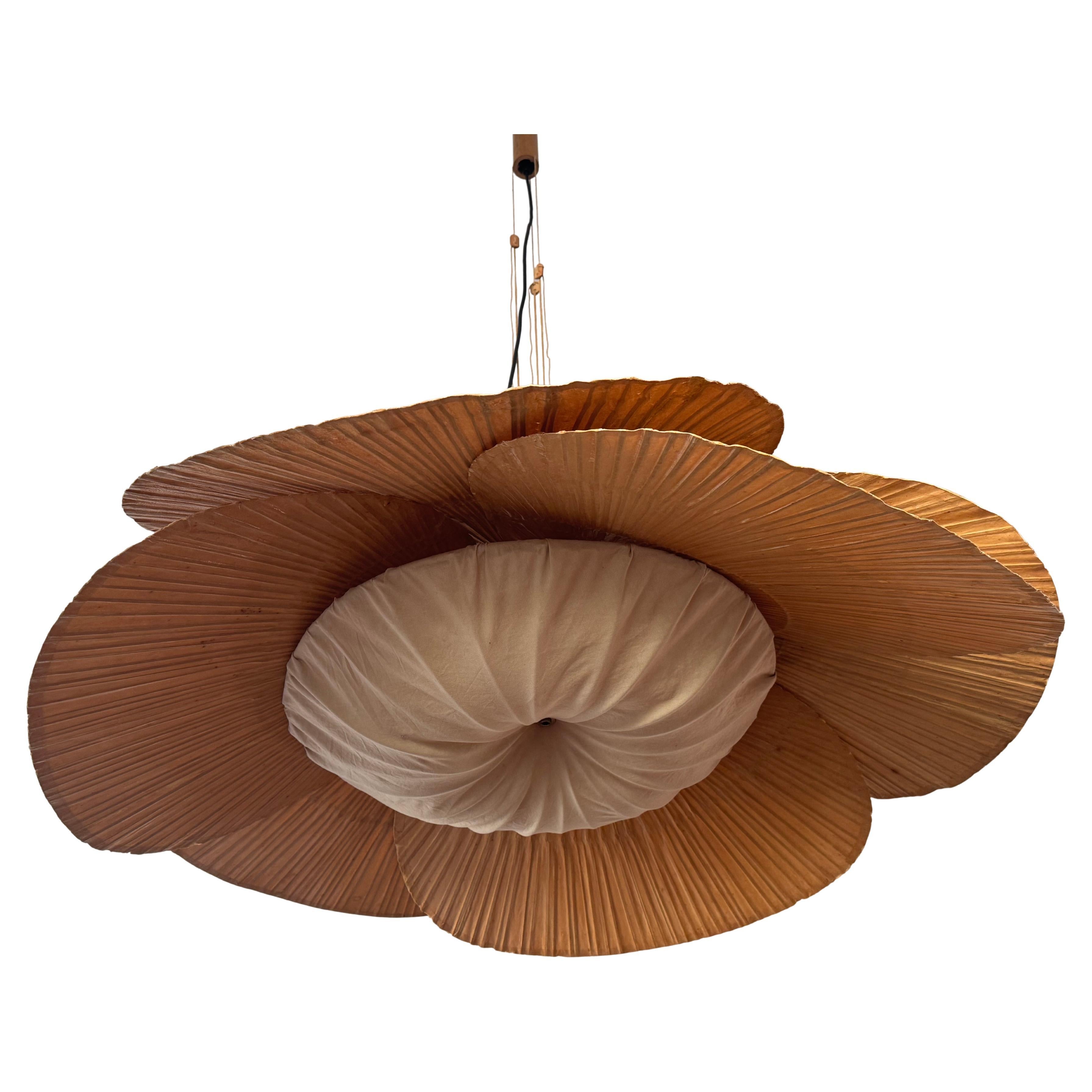 Raro grande lampadario "Hana I" "Uchiwa" di Ingo Maurer per Deisgn M, anni '70 in vendita