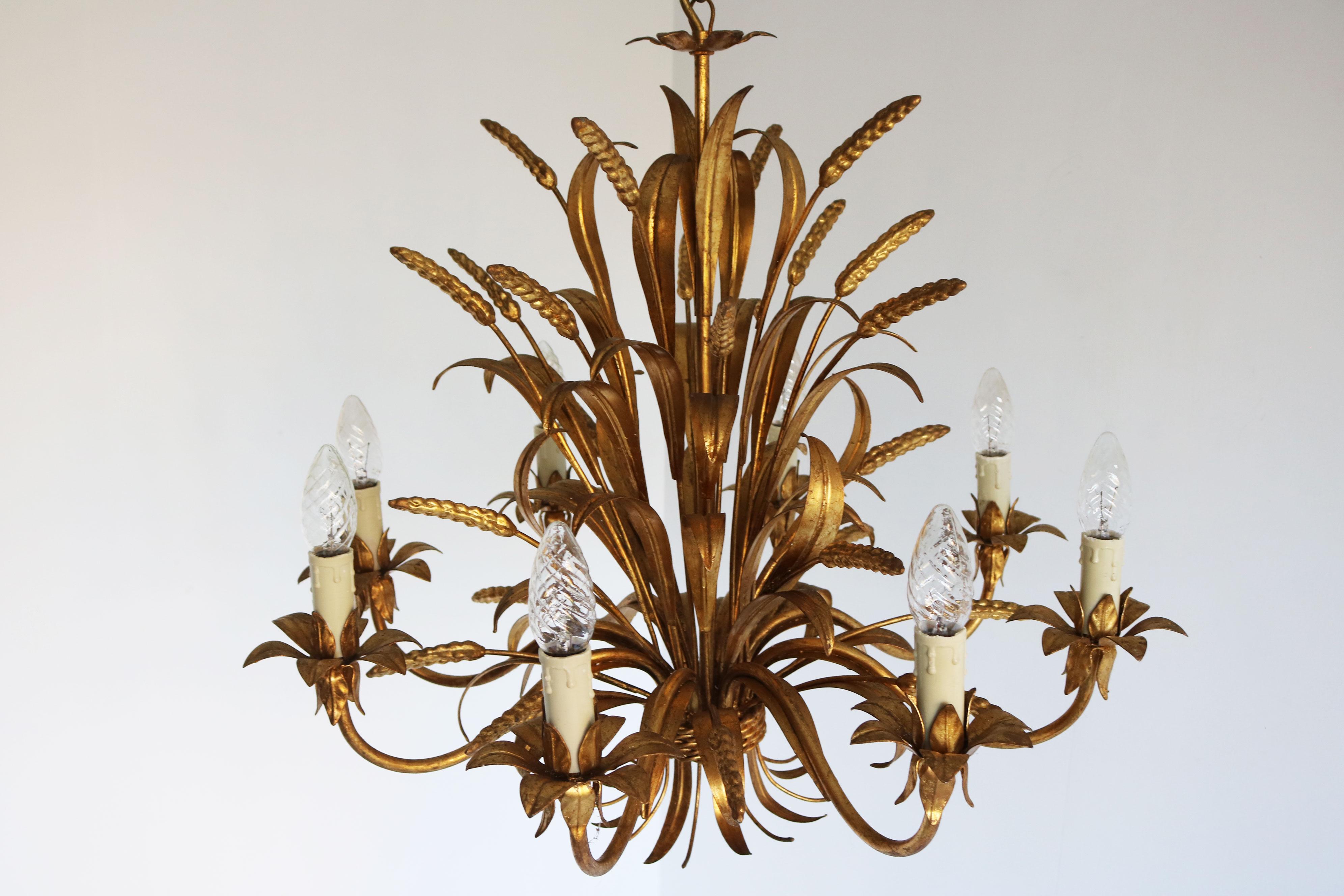 Raro grande lampadario Hans Kögl 1970 ''Cheaf of wheat'' Holywood Regency 8 braccia in vendita 5
