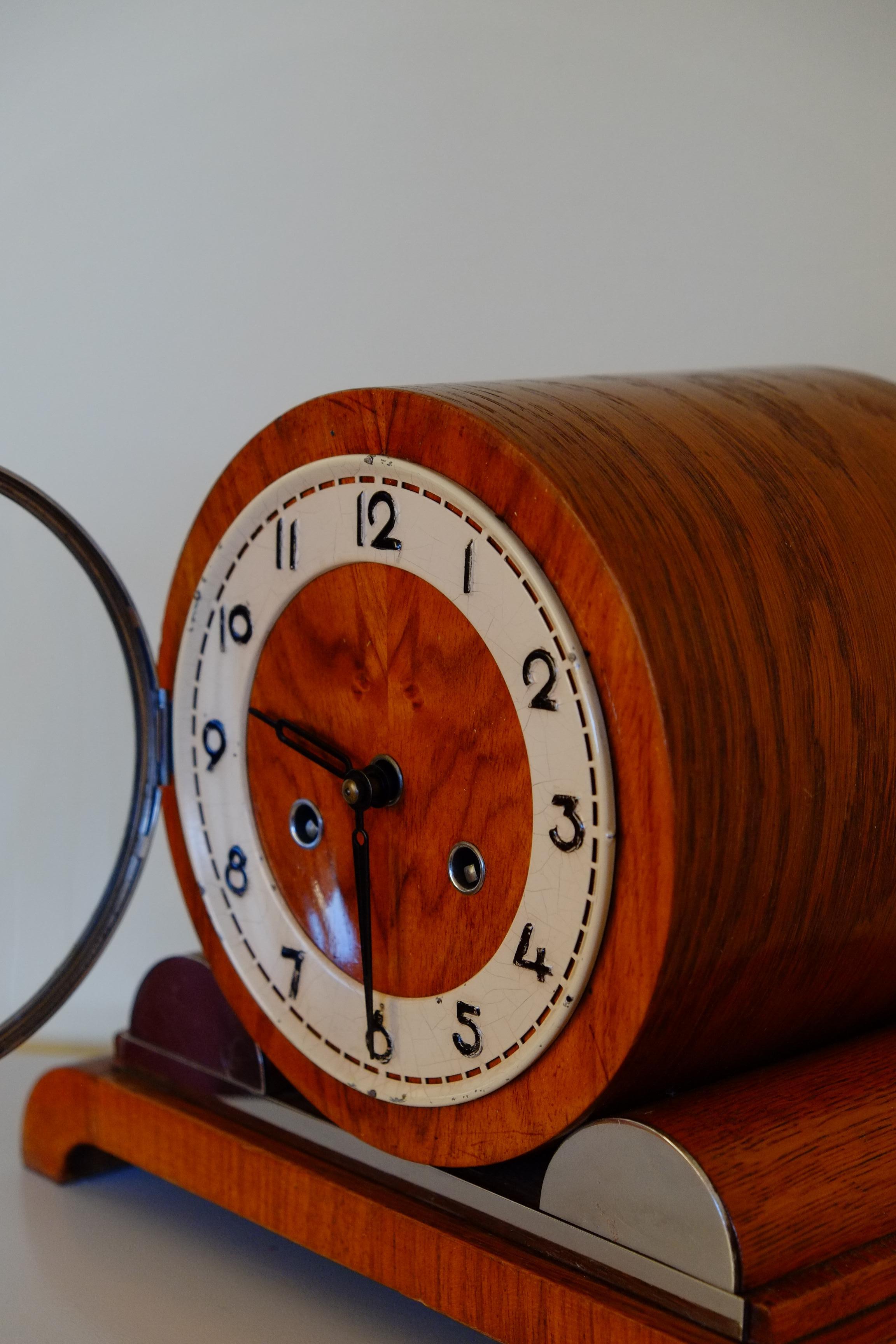 Rare Large Hermle German Bauhaus Wooden Mantle Clock with Chimes 6
