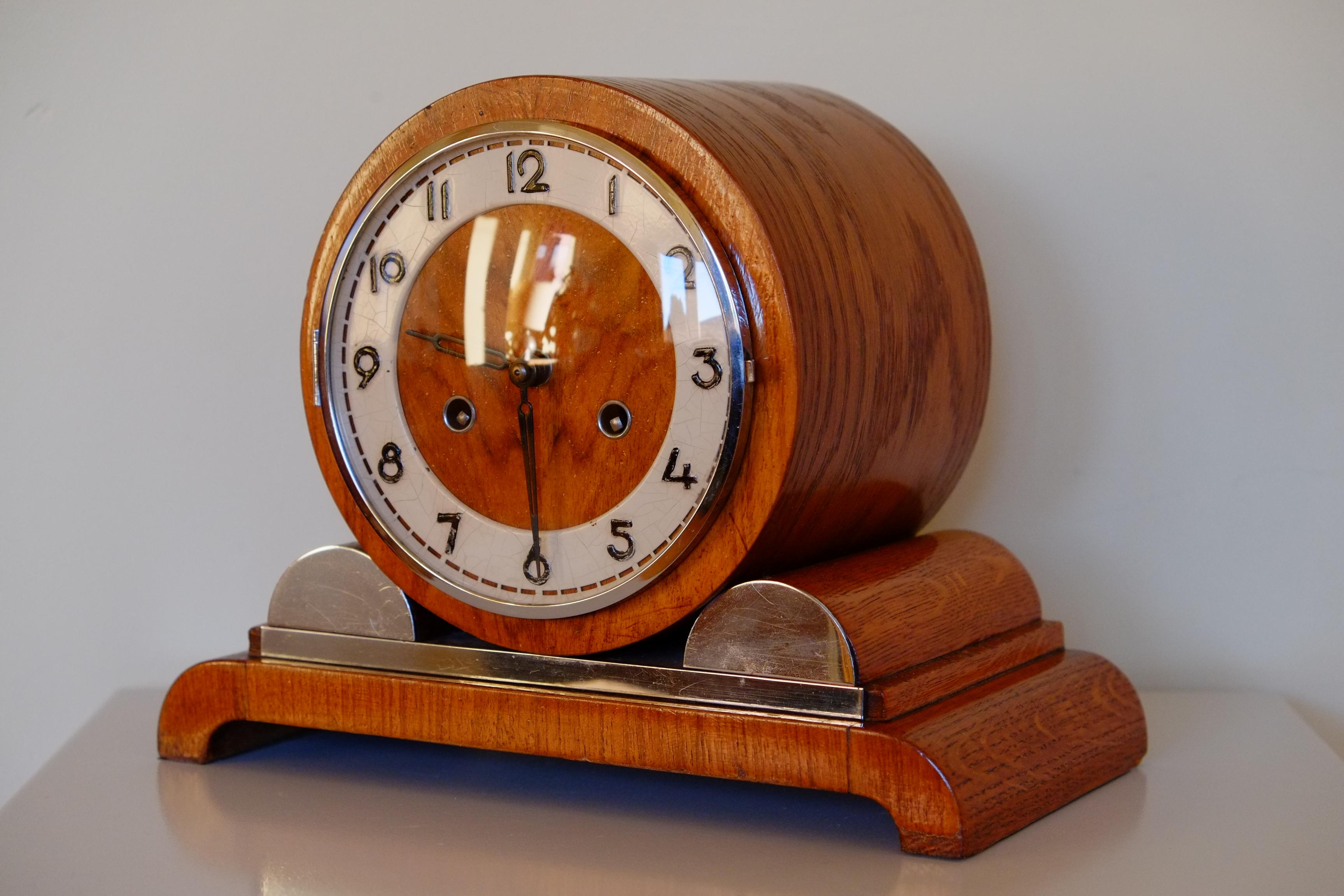 Rare Large Hermle German Bauhaus Wooden Mantle Clock with Chimes 7