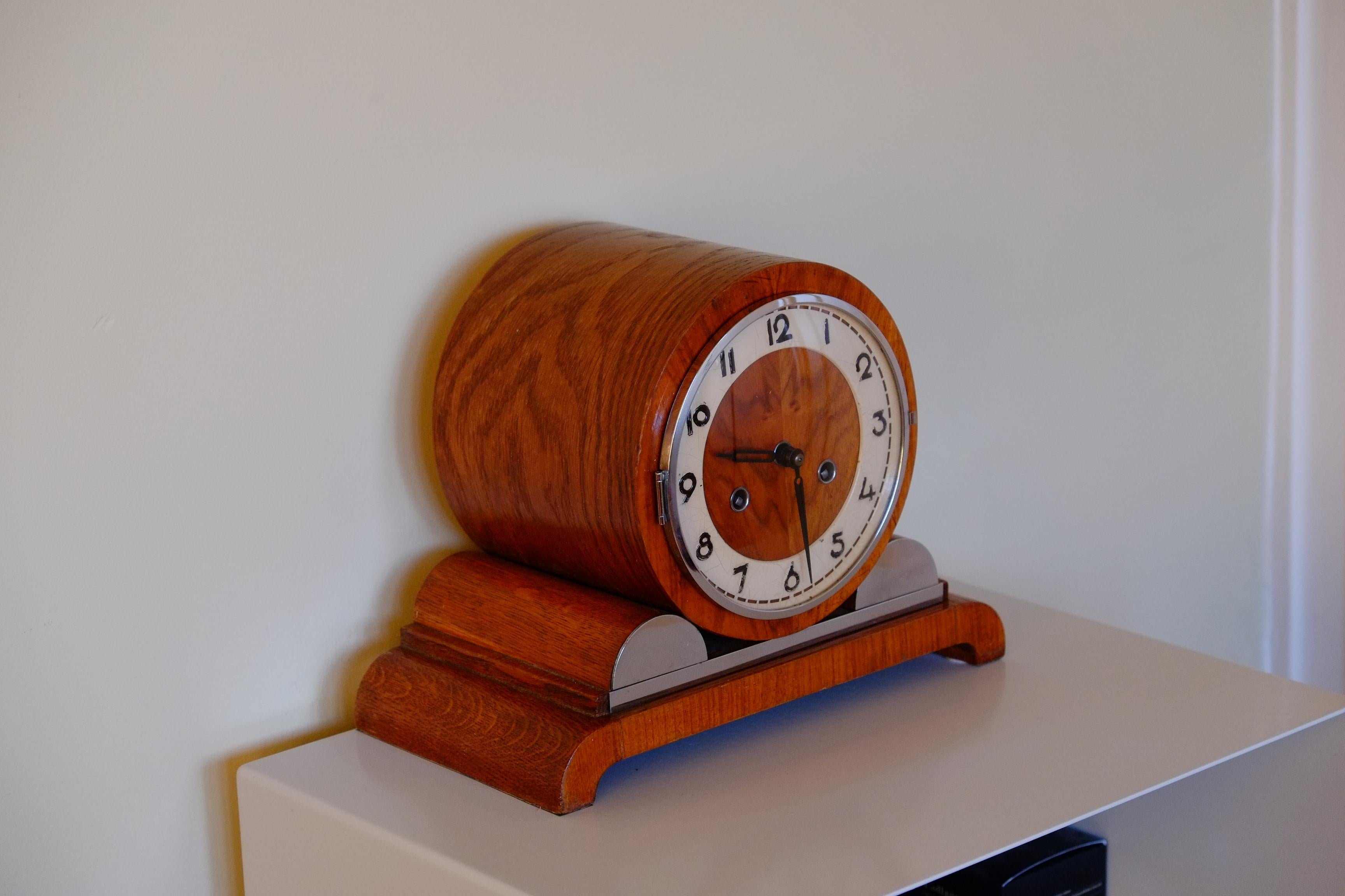 Rare Large Hermle German Bauhaus Wooden Mantle Clock with Chimes 8
