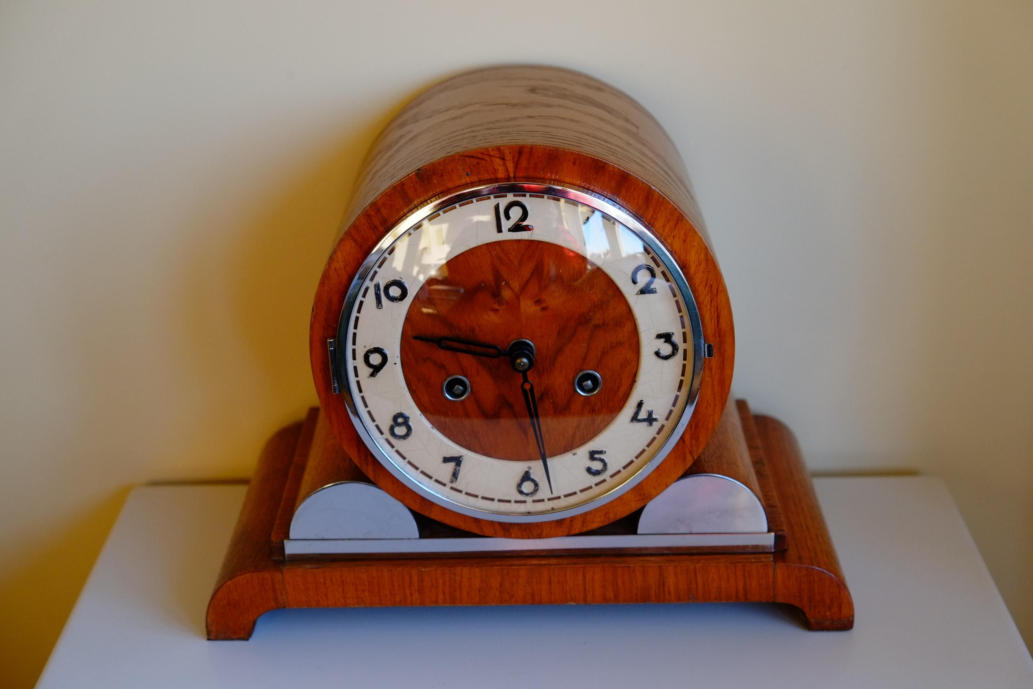 Rare Large Hermle German Bauhaus Wooden Mantle Clock with Chimes 9