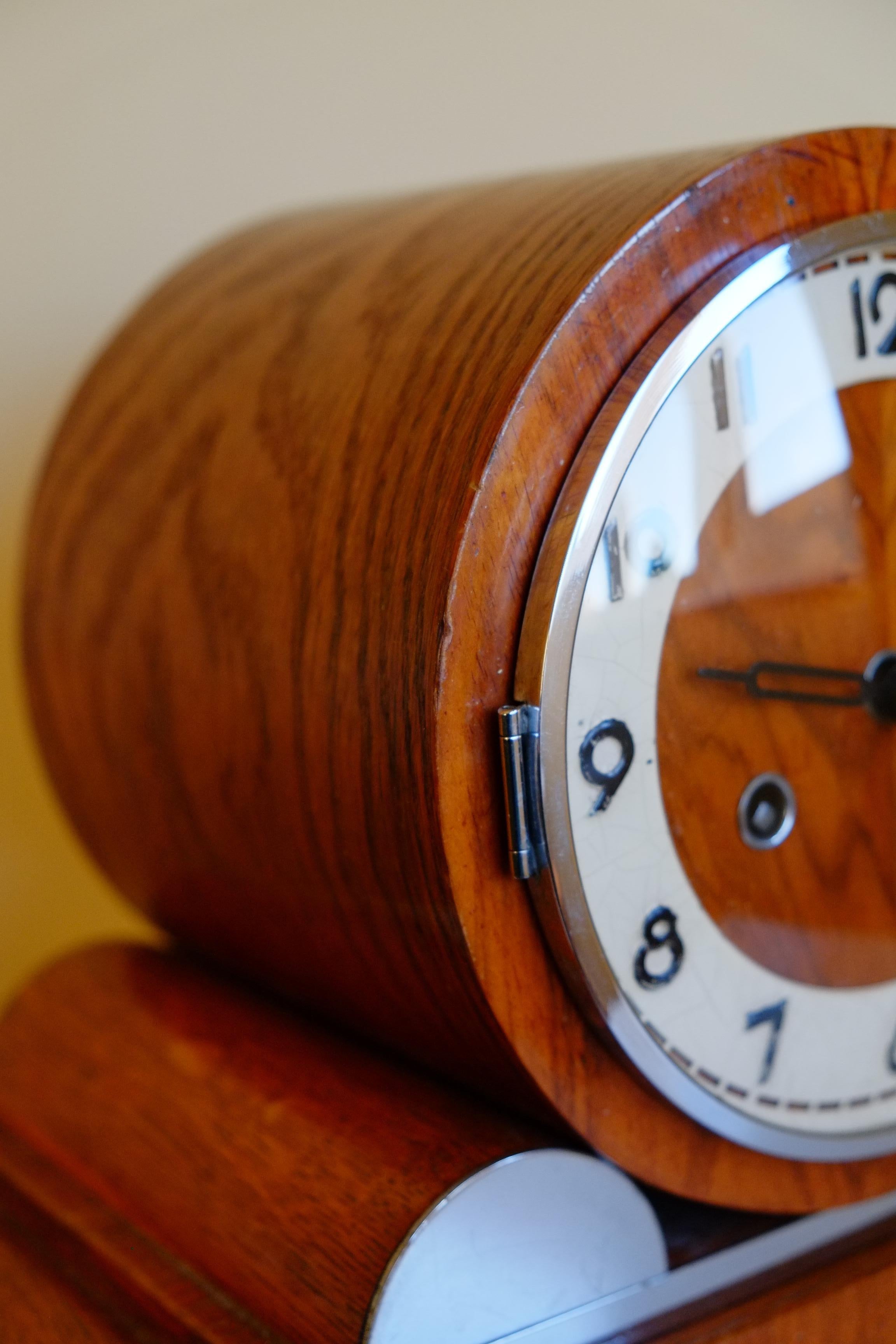 Rare Large Hermle German Bauhaus Wooden Mantle Clock with Chimes 9