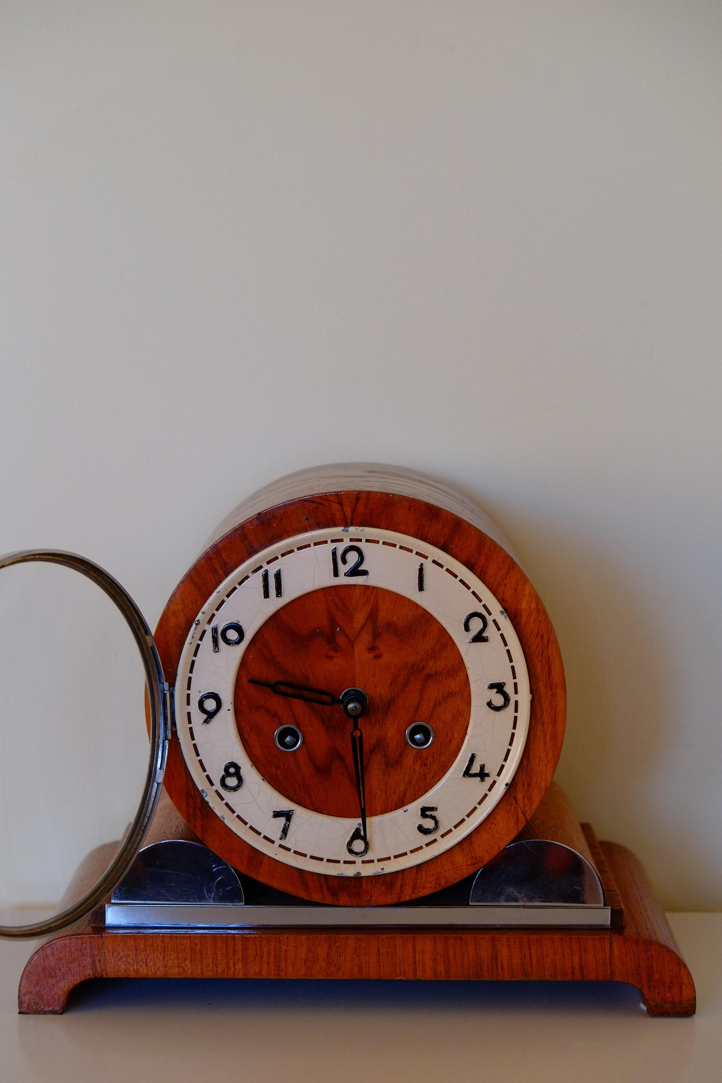 Rare Large Hermle German Bauhaus Wooden Mantle Clock with Chimes 1