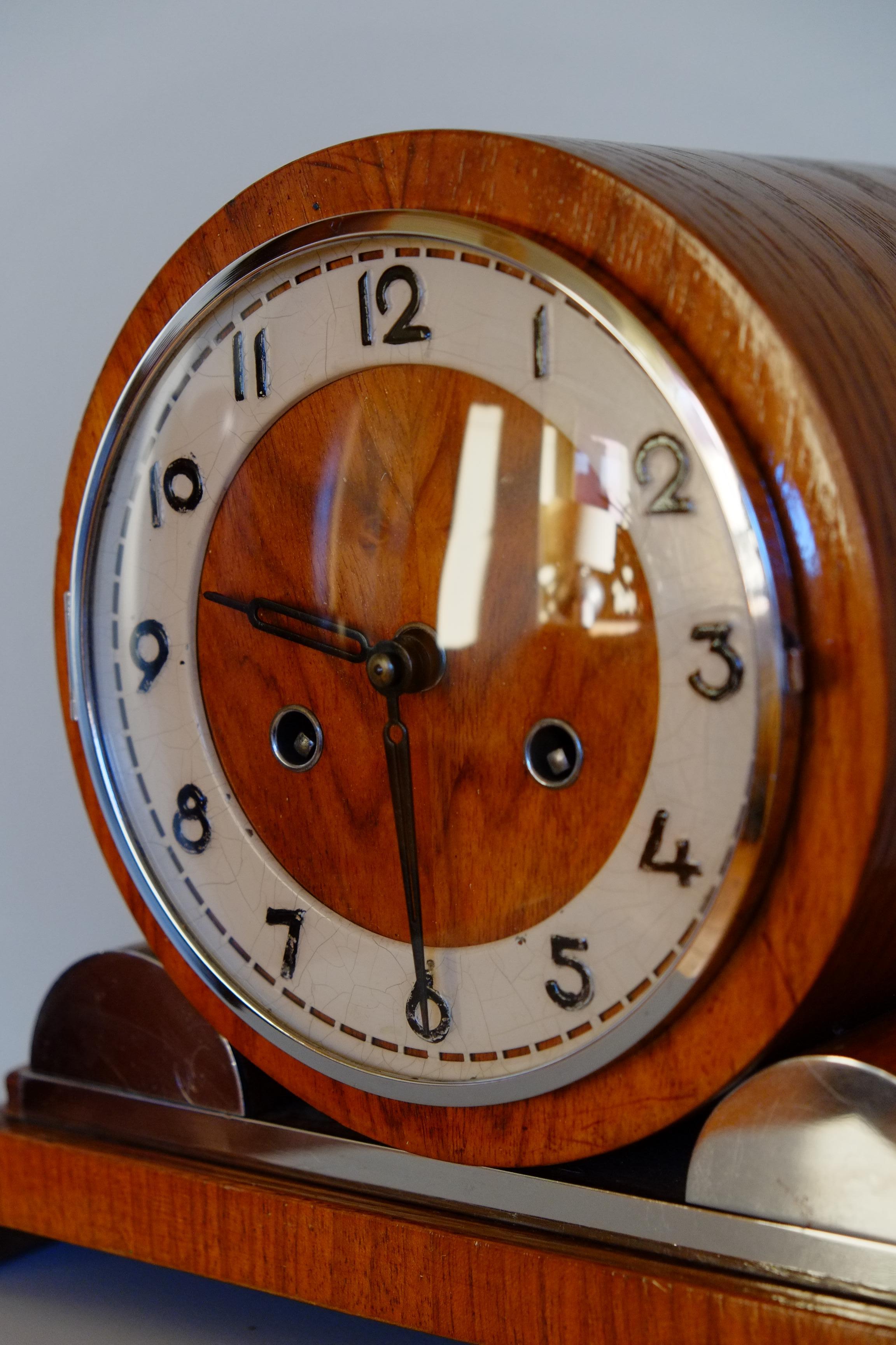 Rare Large Hermle German Bauhaus Wooden Mantle Clock with Chimes 2