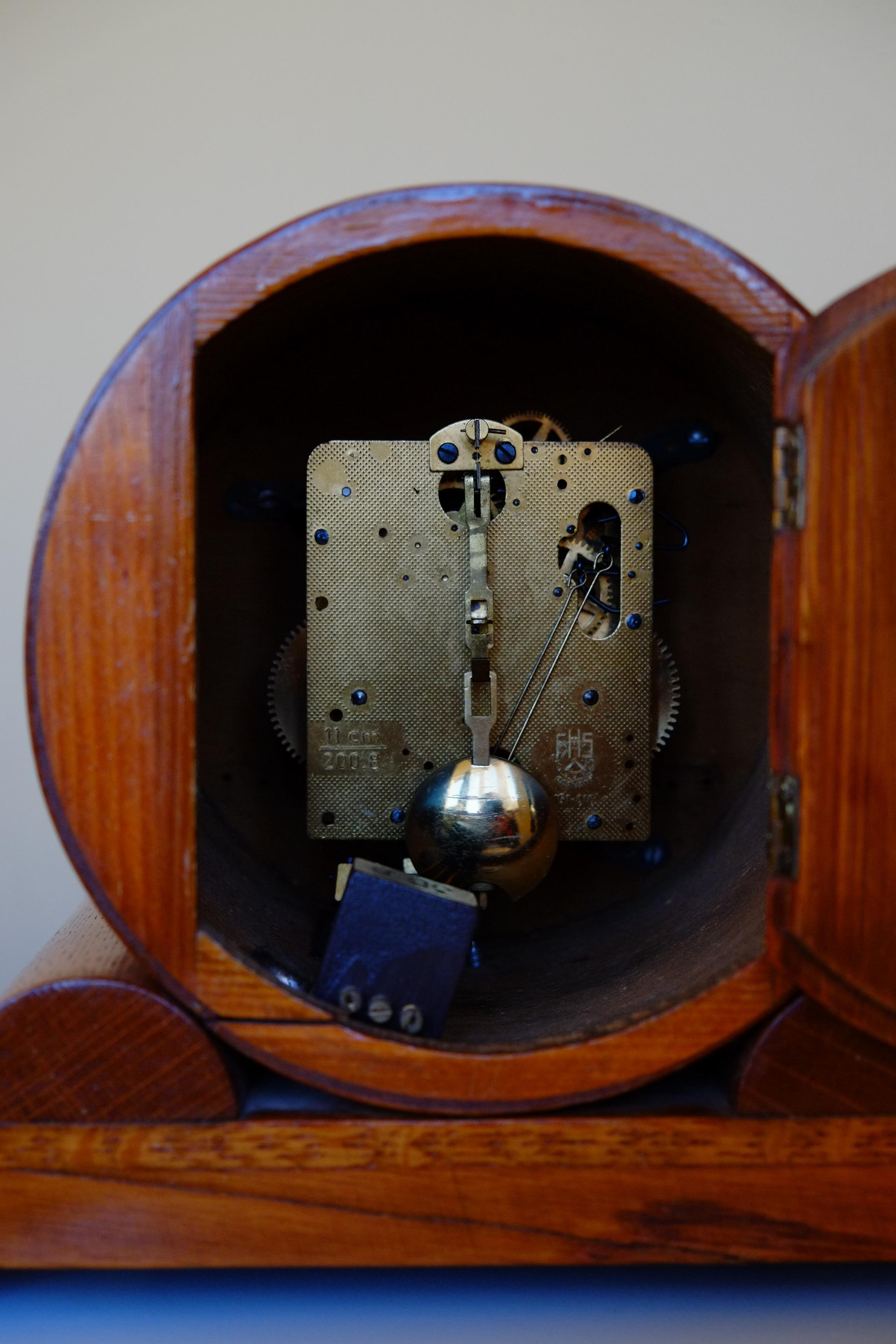 Rare Large Hermle German Bauhaus Wooden Mantle Clock with Chimes 4