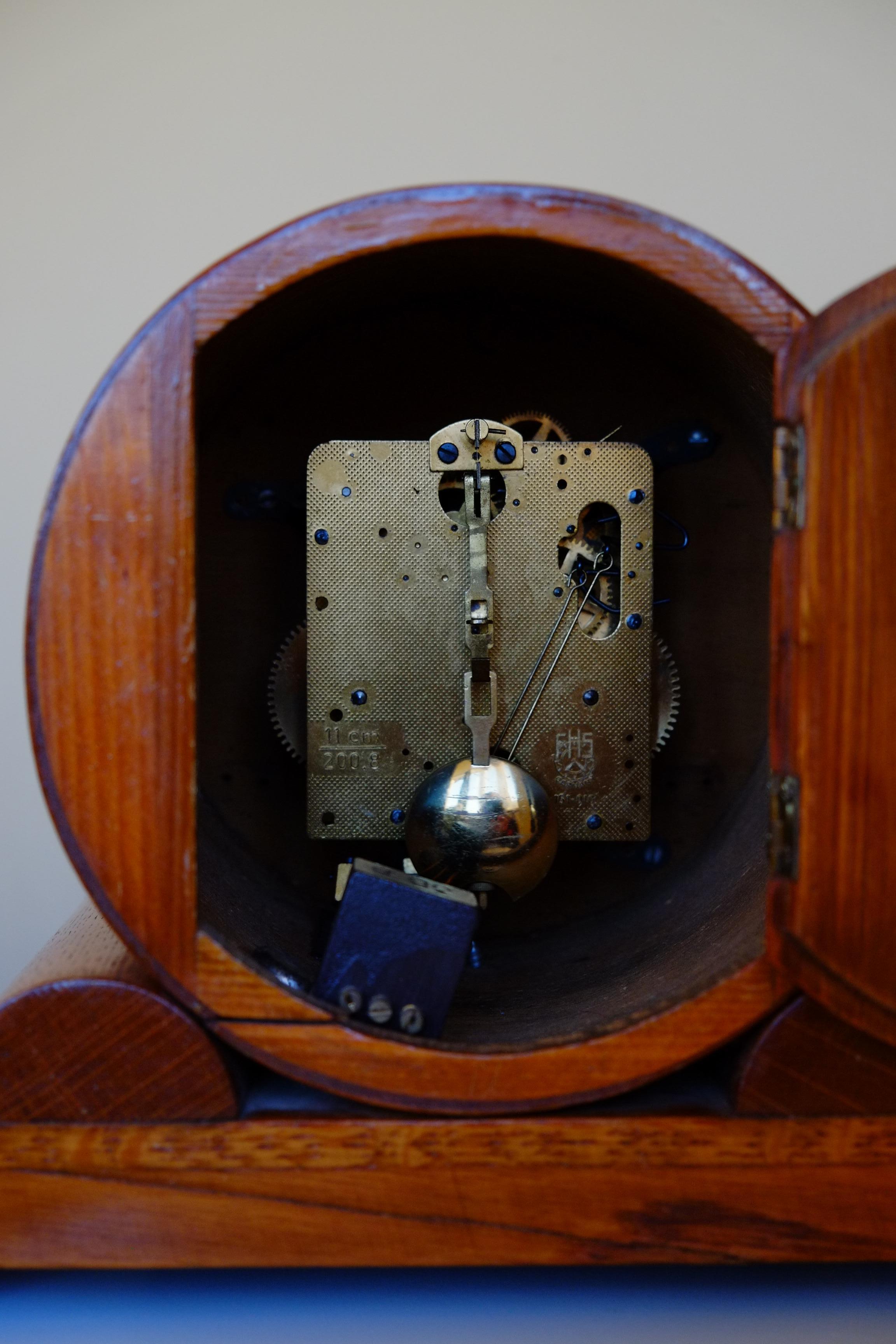Rare Large Hermle German Bauhaus Wooden Mantle Clock with Chimes 3