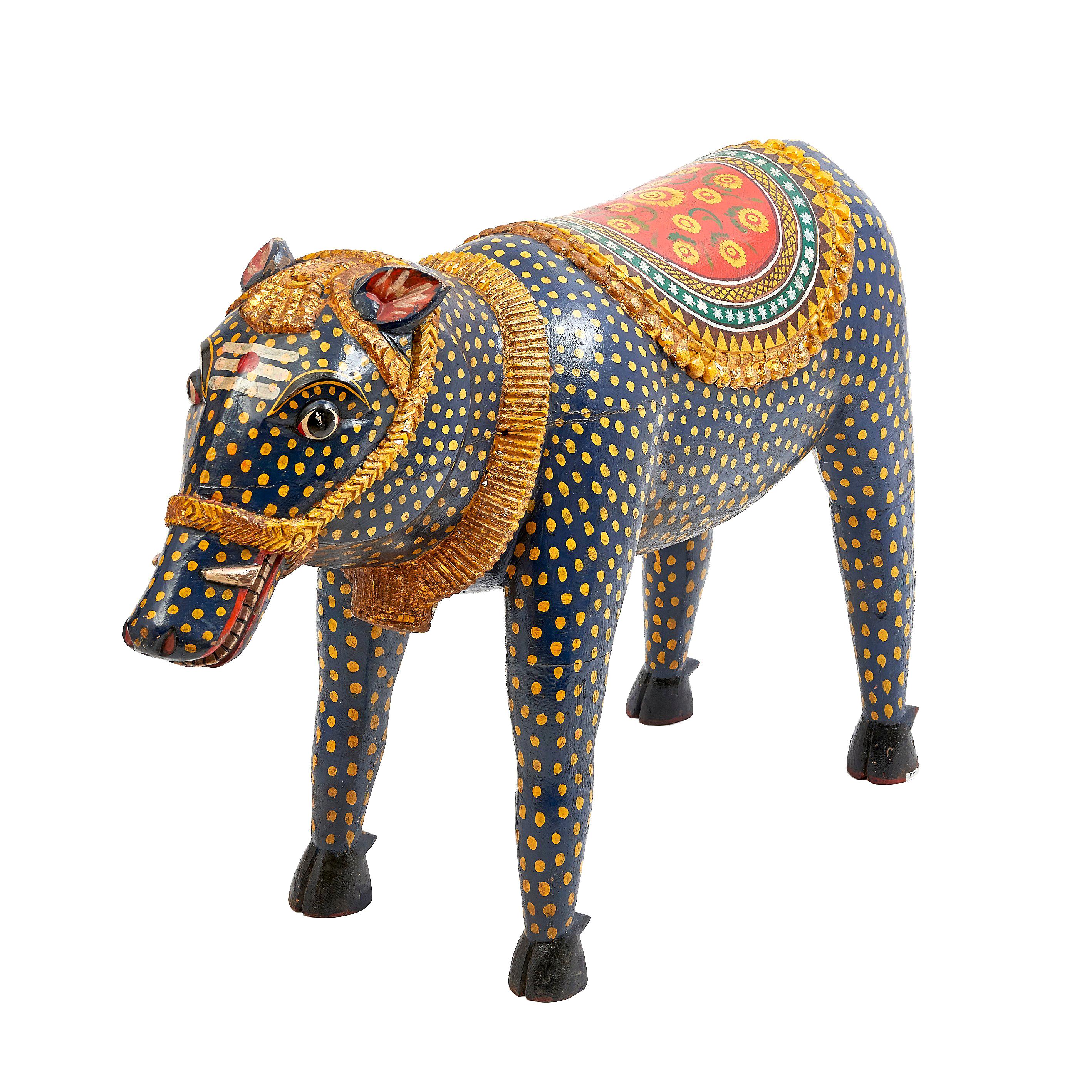 Rare Large Indian Ceremonial Wooden Painted Boar "Varaha", 20th Century For Sale