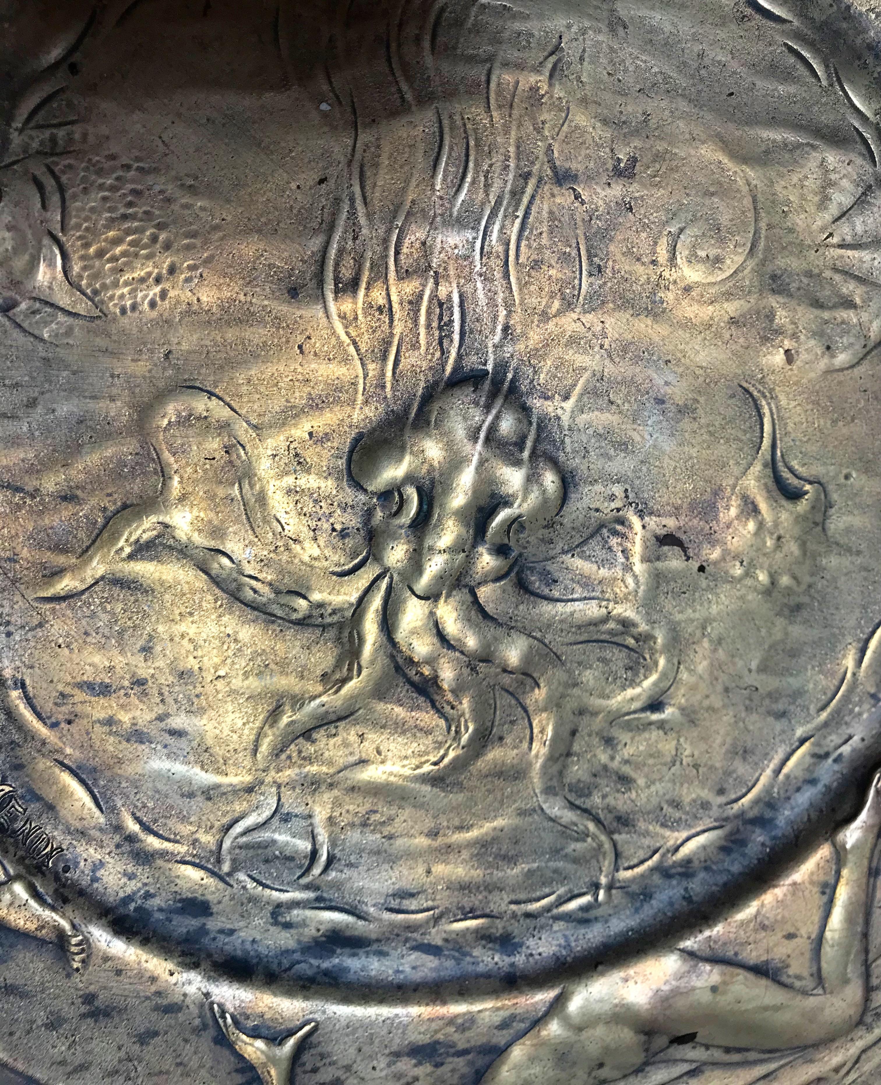 Bronze Rare Large Italian Art Deco Handcrafted Medallion Signed R.Menon, 1930s For Sale
