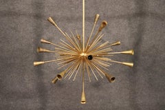 Rare Large Italian Brass Sputnik Mid-Century Modern Chandelier, circa 1950