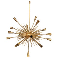 Rare Large Italian Brass Sputnik Mid-Century Modern Chandelier, circa 1950
