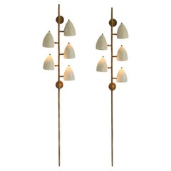 Rara applique/applique di design italiano di grandi dimensioni attr. a Stilnovo 1950 in ottone bianco