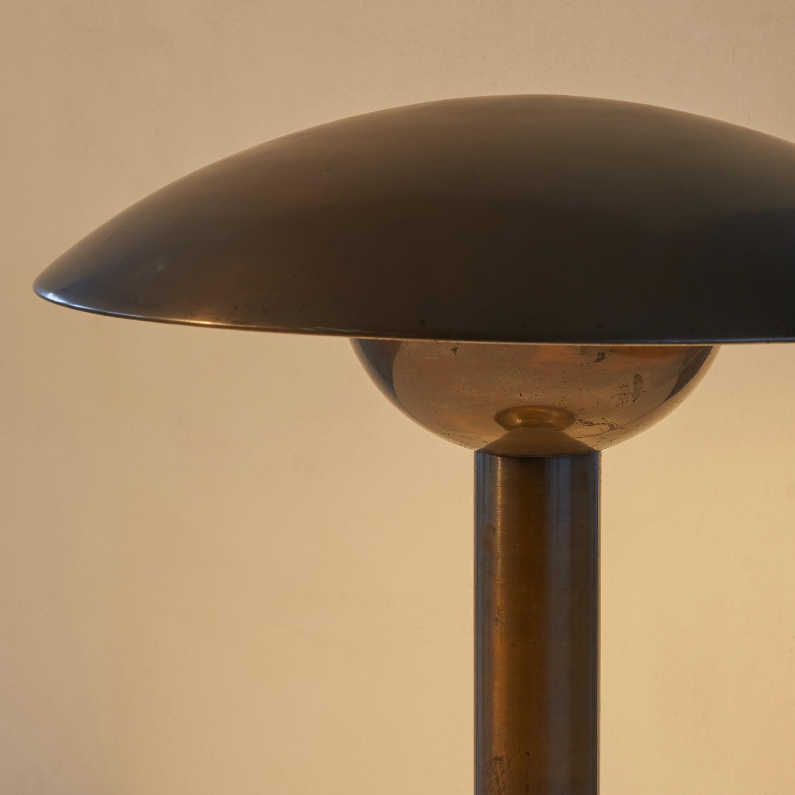 Art Deco Rare Large Italian Table Lamp in Patinated Brass