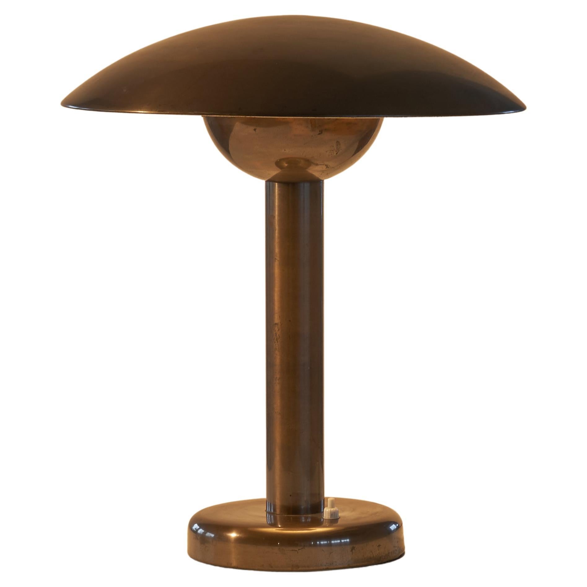 Rare Large Italian Table Lamp in Patinated Brass