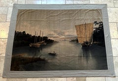 Rare Large Japanese Velvet Yuzen-Birodo Wall Tapestry