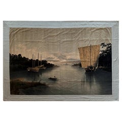 Rare Large Japanese Velvet Yuzen-Birodo Wall Tapestry