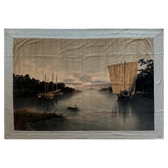 Retro Rare Large Japanese Velvet Yuzen-Birodo Wall Tapestry 