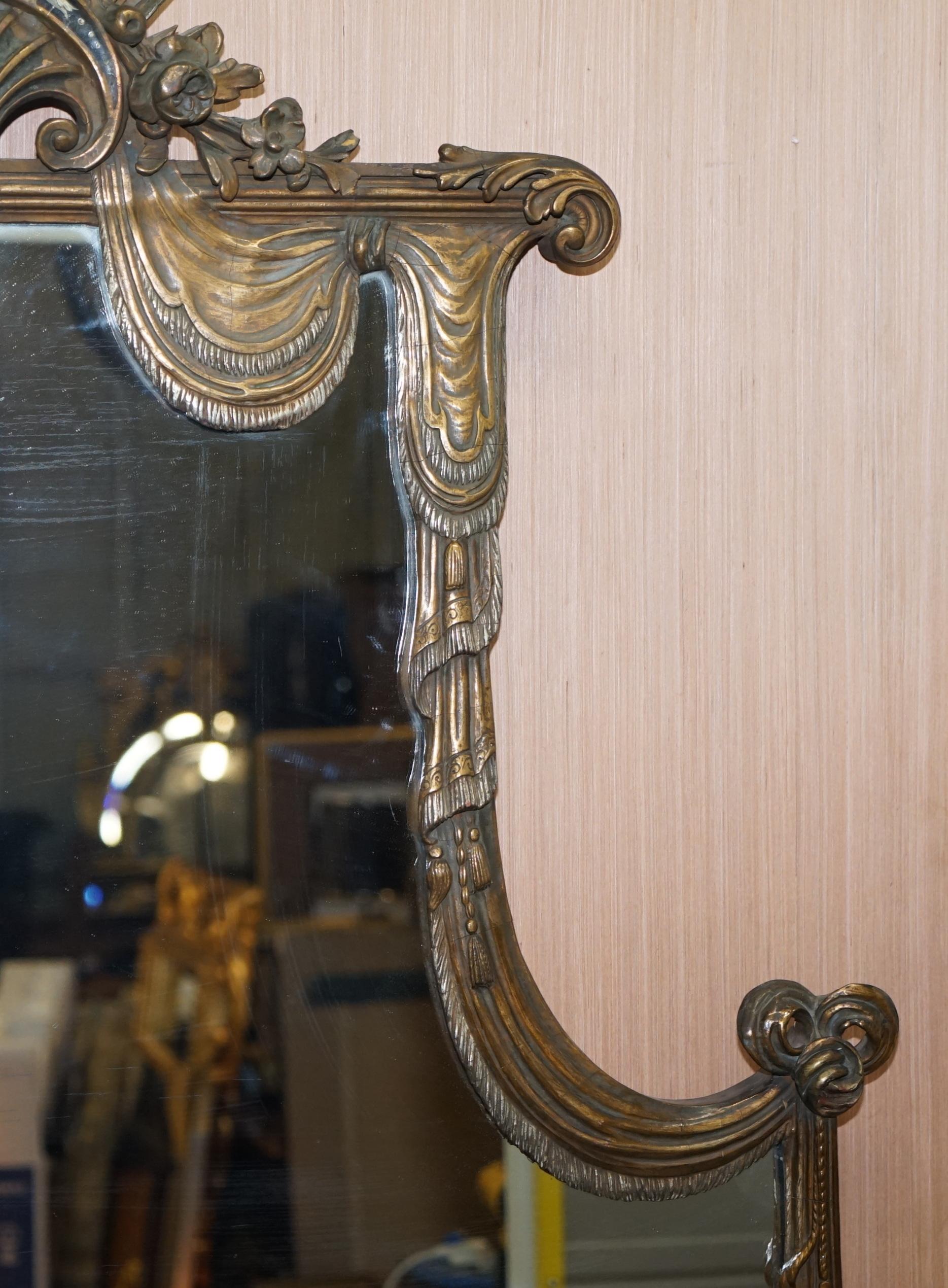 Rare Large Late 19th Century Giltwood Mirror French Shield Shape Acanthus Detail For Sale 2