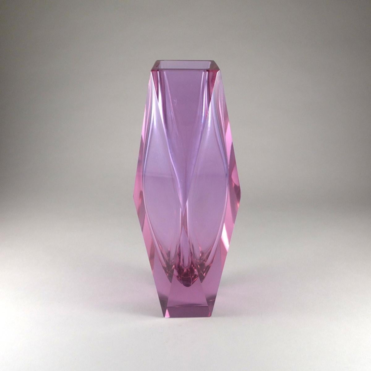 Large rare lilac faceted glass vase by Murano, Italy, 1960s.
  