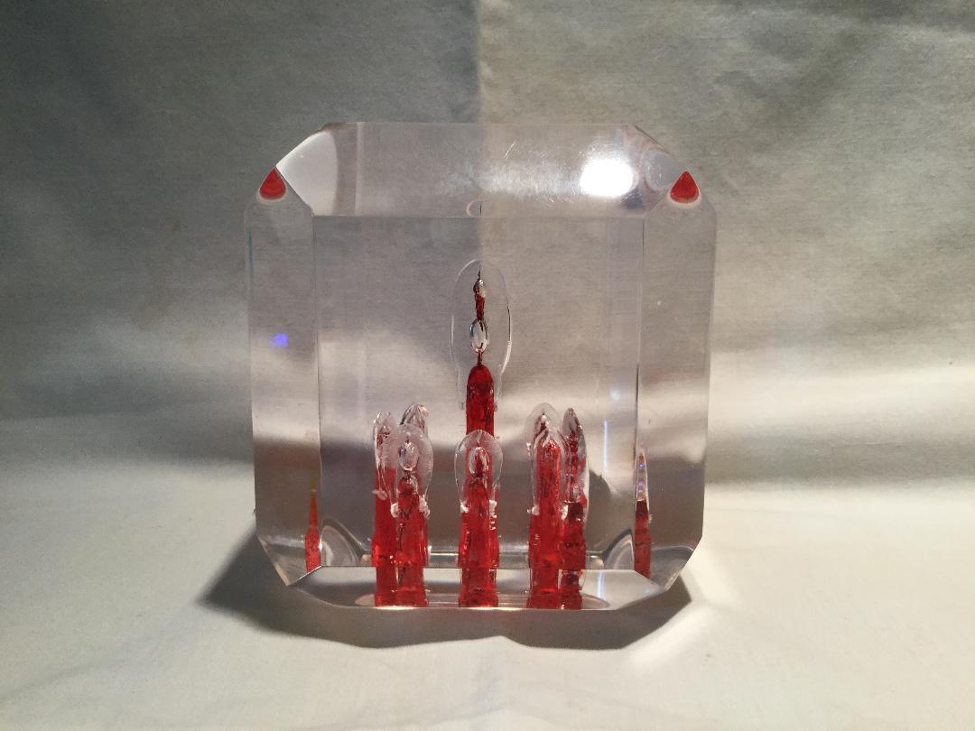 Rare Large Lucite Cube Paperweight-Red and Clear For Sale 1