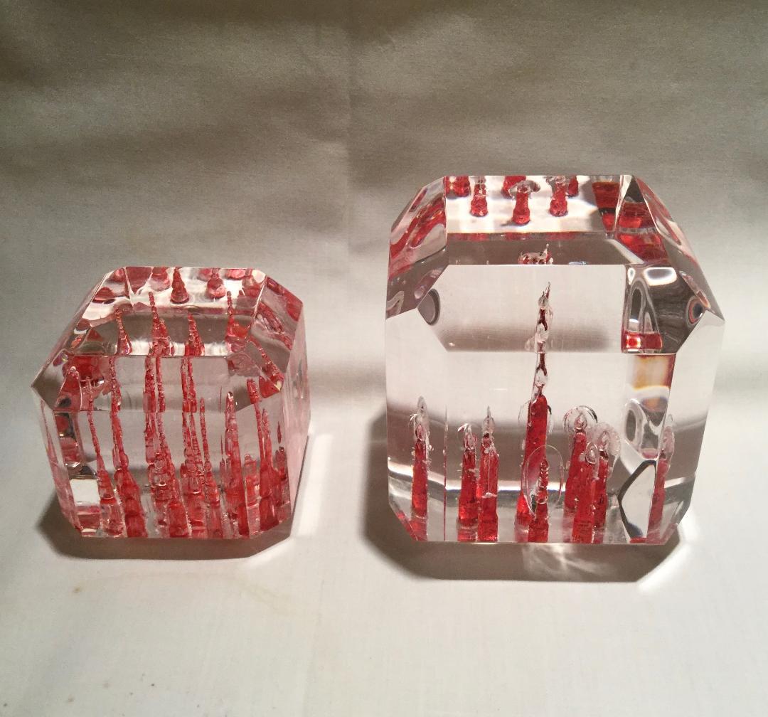 Rare Large Lucite Cube Paperweight-Red and Clear For Sale 2