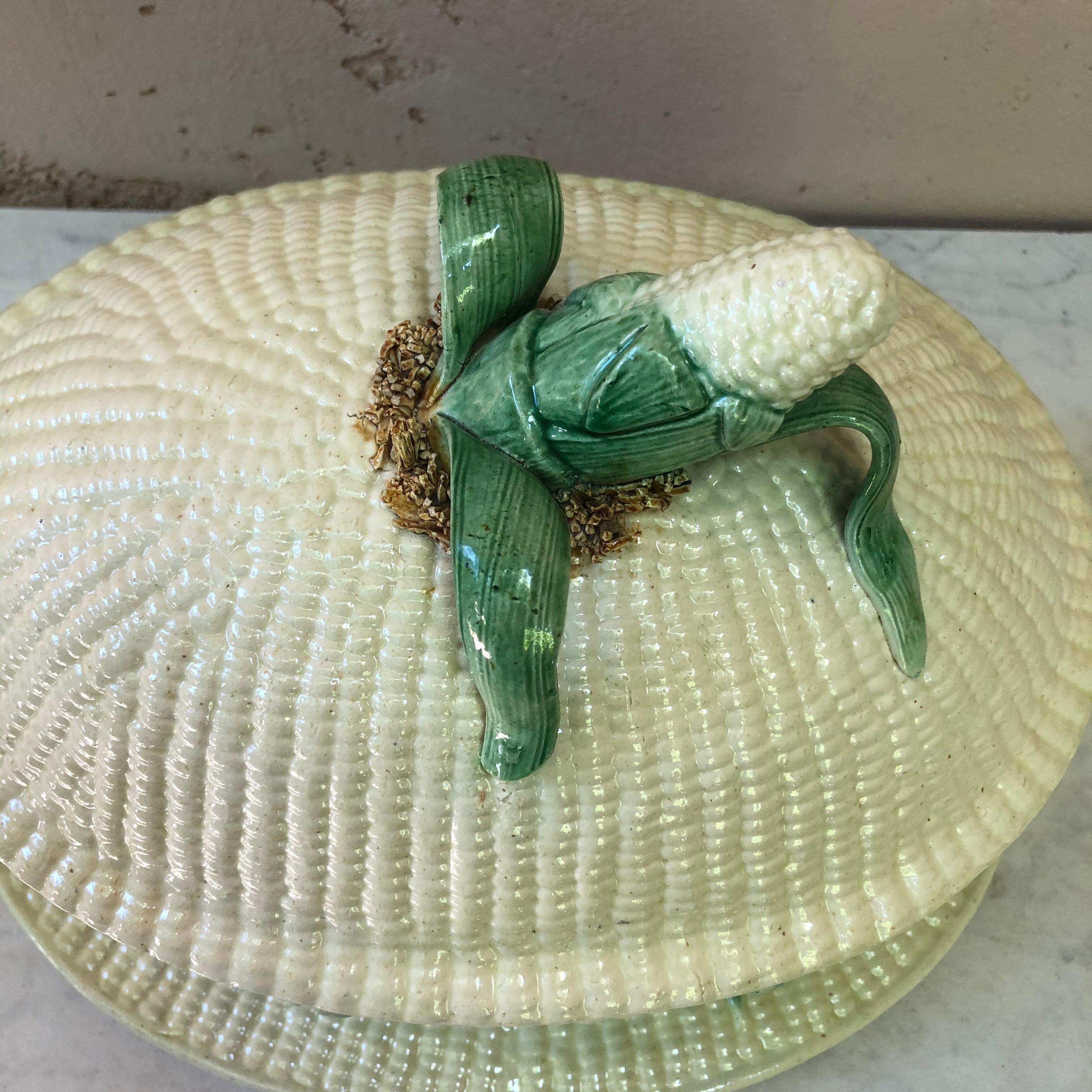 Adirondack Rare Large Majolica Corn Tureen Jose A. Cunha, circa 1895