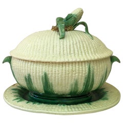Rare Large Majolica Corn Tureen Jose A. Cunha, circa 1895