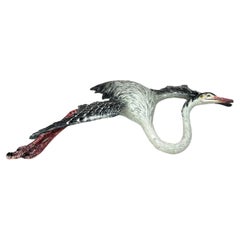 Rare Large Majolica Heron Wall Applique Delphin Massier, circa 1880