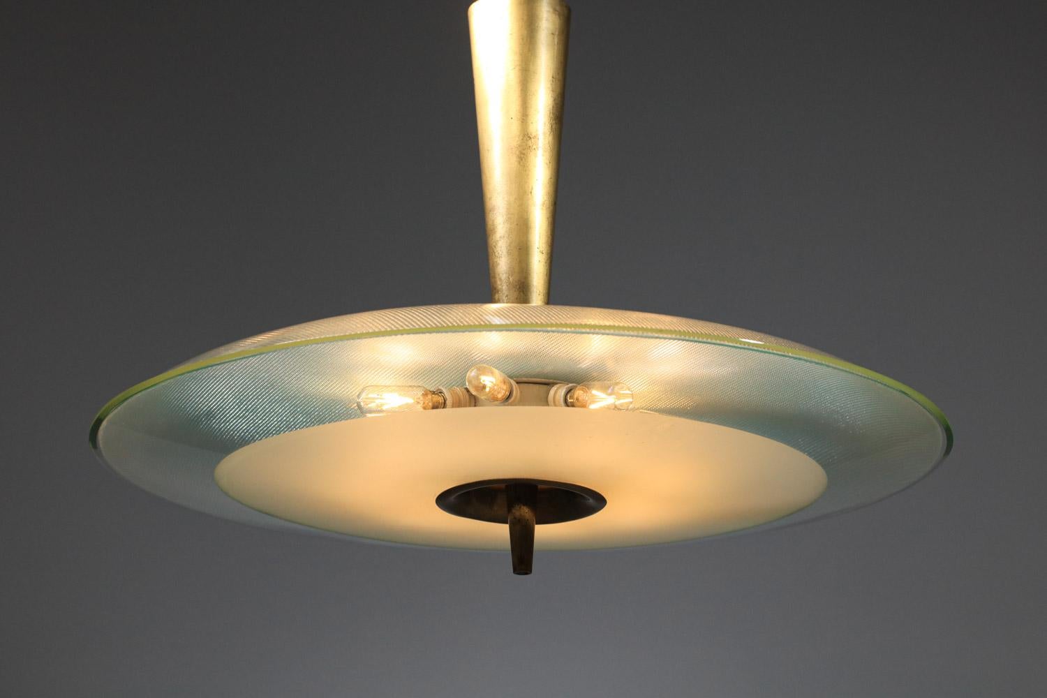 Brass rare Large Max Ingrand Italian ceiling lamp chandelier for Fontana Arte 60s For Sale
