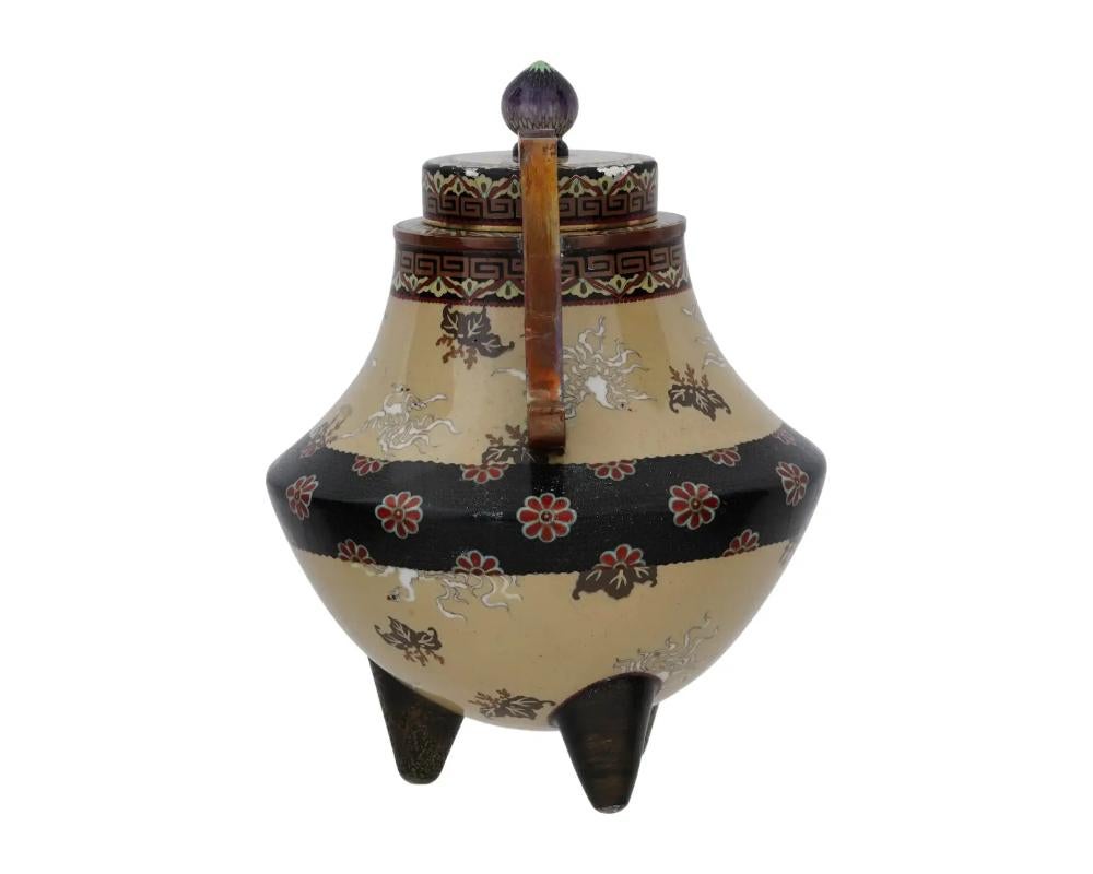Rare Large Meiji Period Japanese Cloisonne Censer In Good Condition For Sale In New York, NY