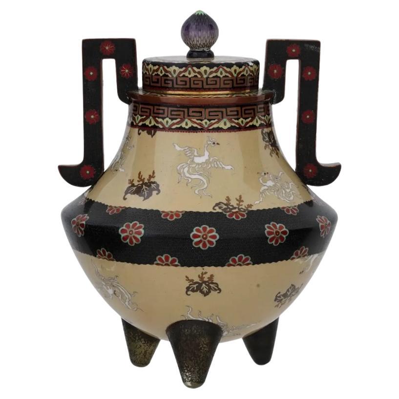Gran Incensario Japonés de Cloisonné Raro del Periodo Meiji