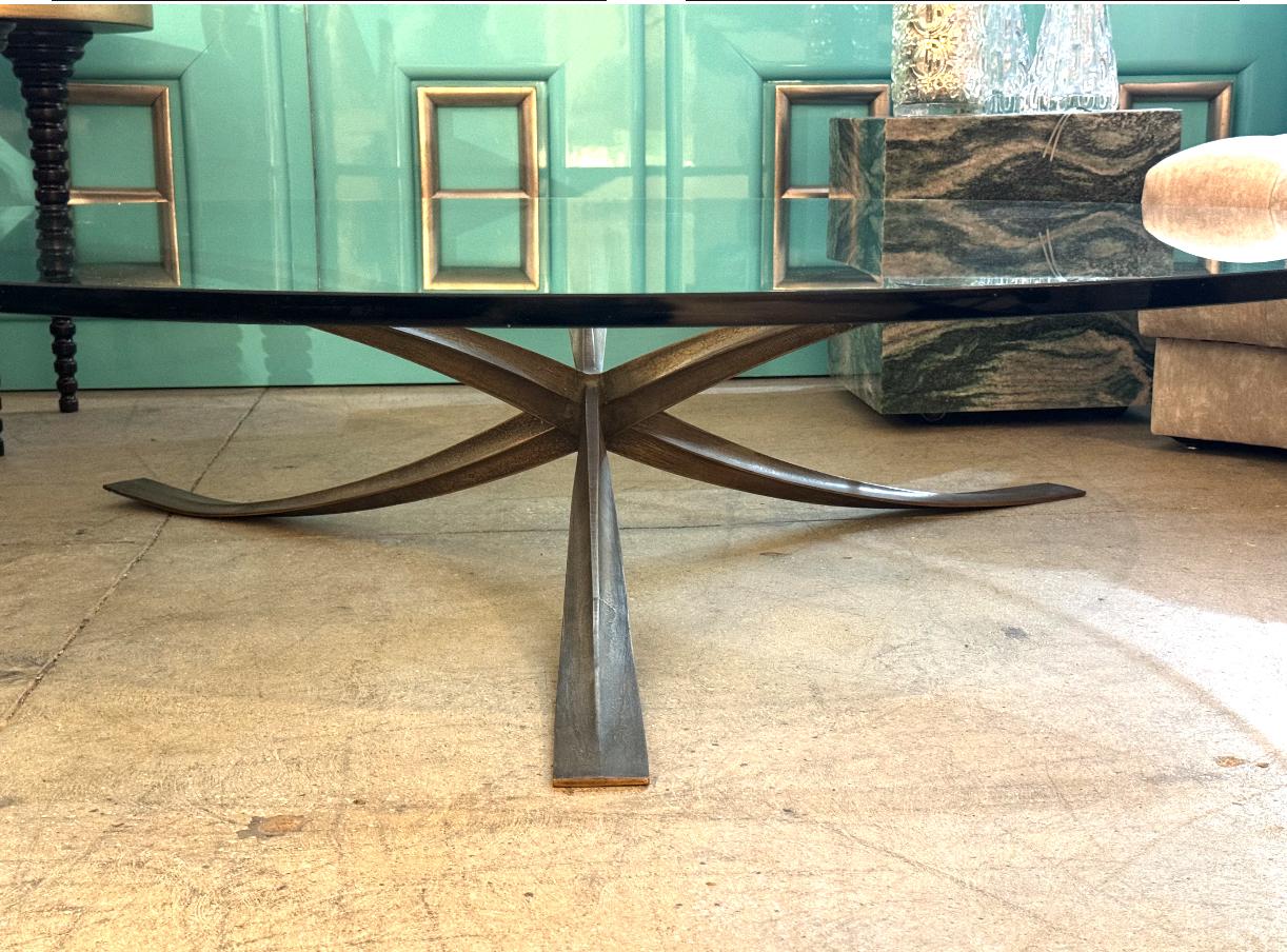 Mid-Century Modern Rare Large Michel Mangematin Bronze Coffee Table, 1962 For Sale