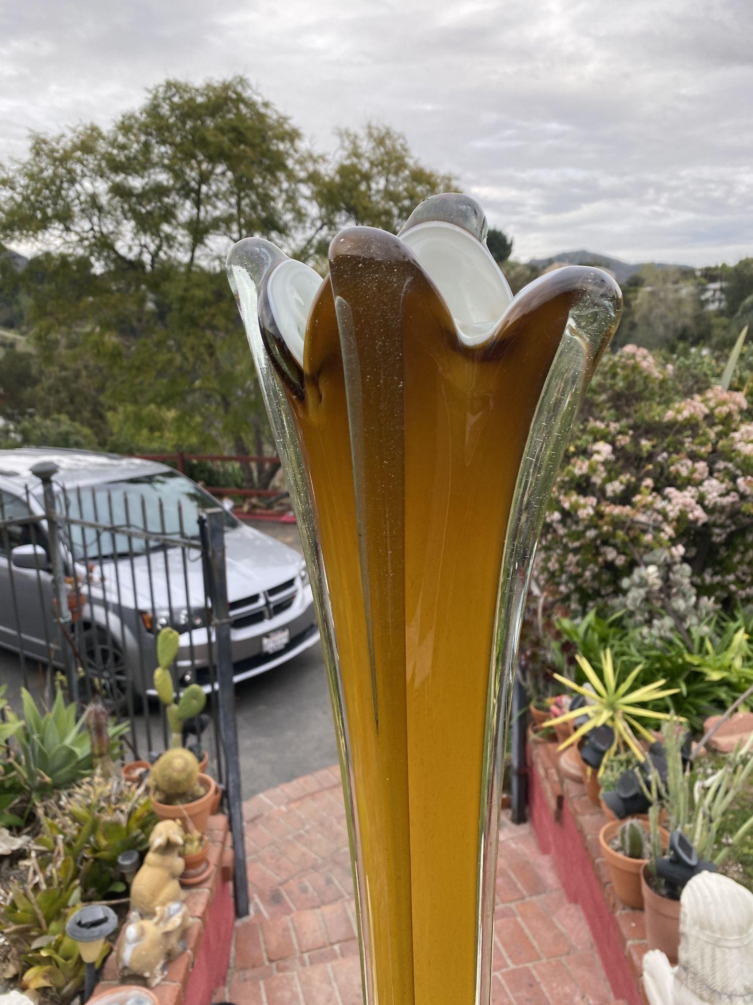 Rare 5 foot  Handblown Murano Glass floor Vase In Excellent Condition In Van Nuys, CA