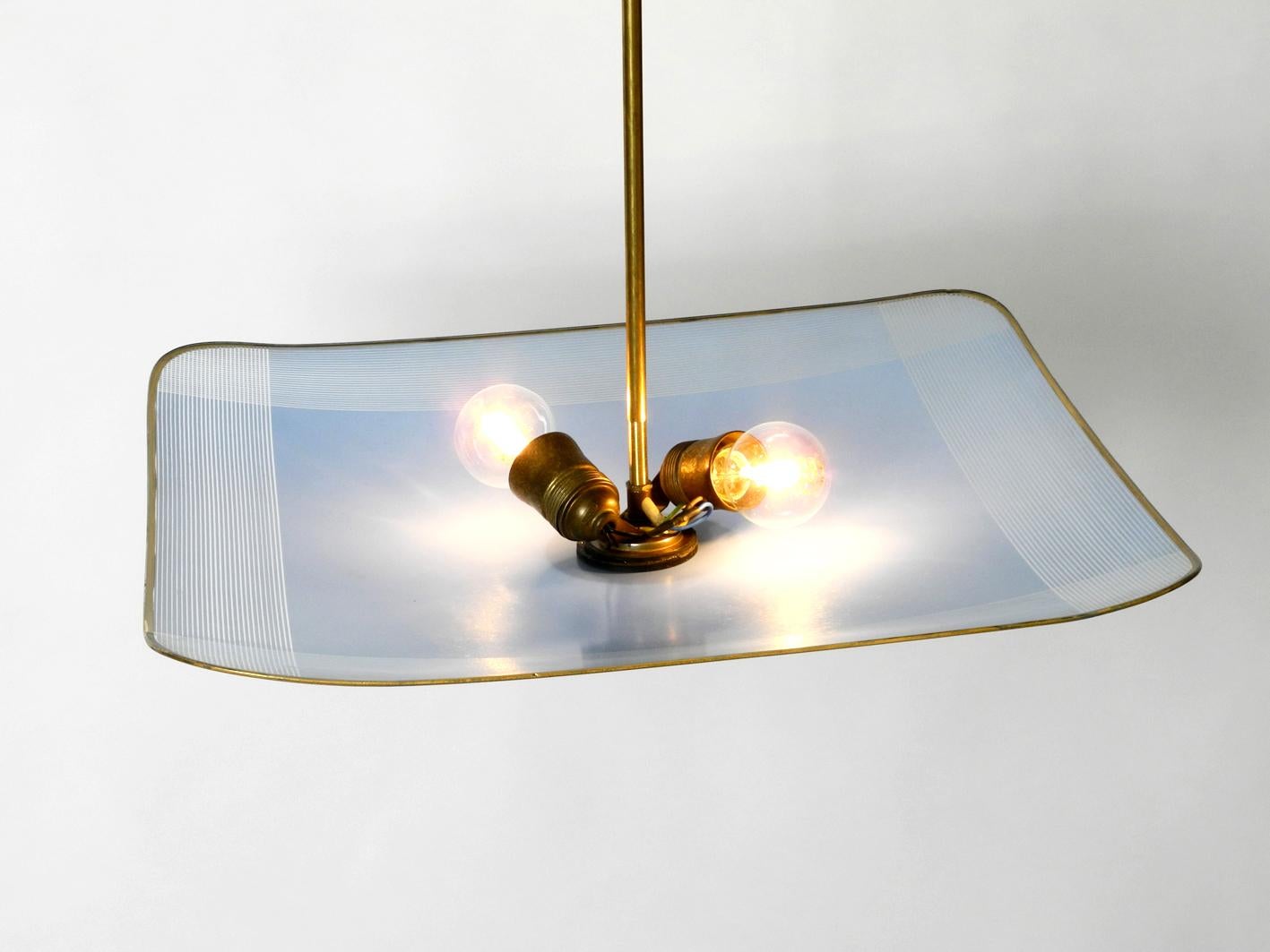 Rare Large Mid-Century Modern Brass Ceiling Lamp with Blue Glass 5