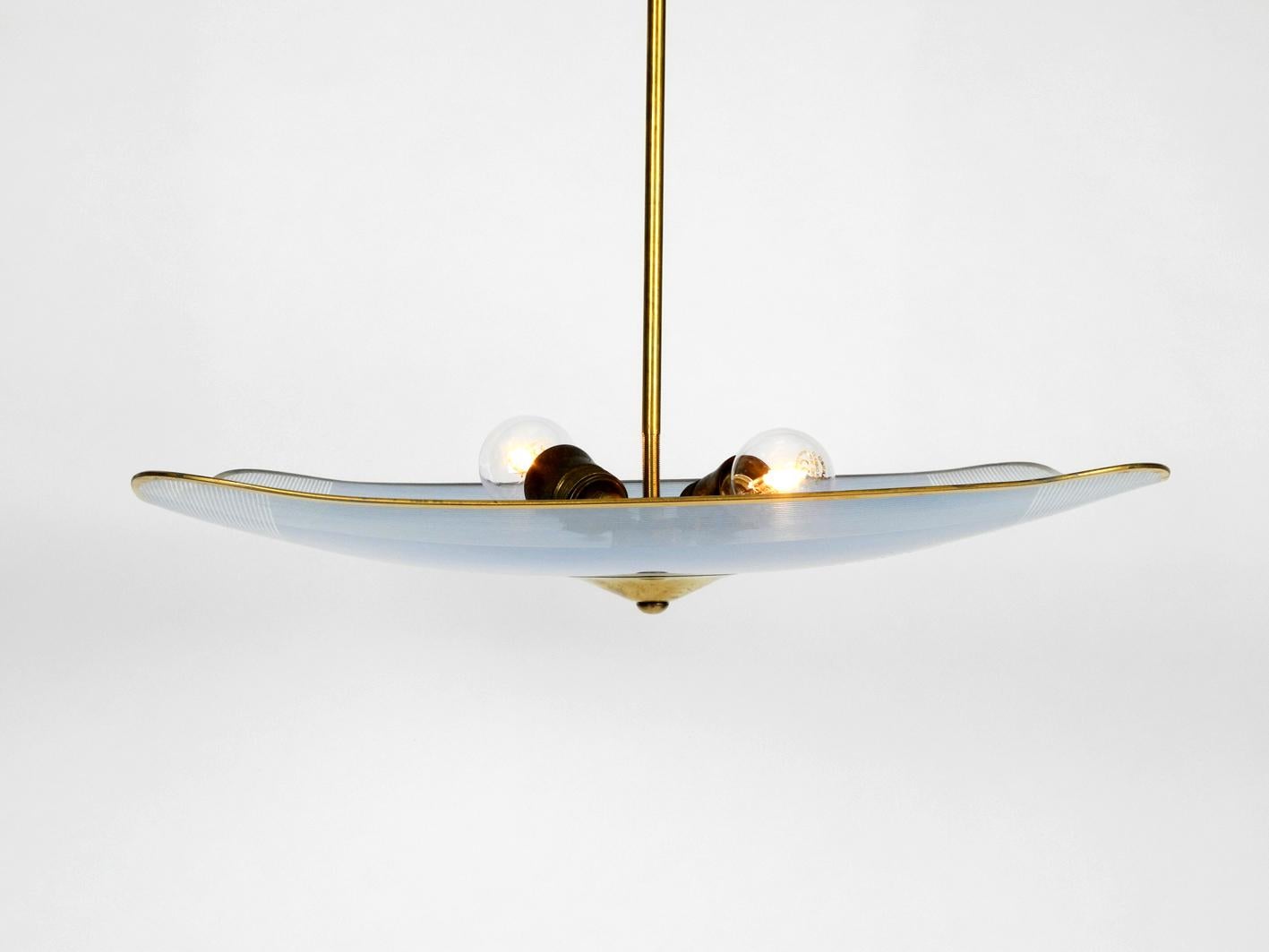 Rare Large Mid-Century Modern Brass Ceiling Lamp with Blue Glass In Good Condition In München, DE