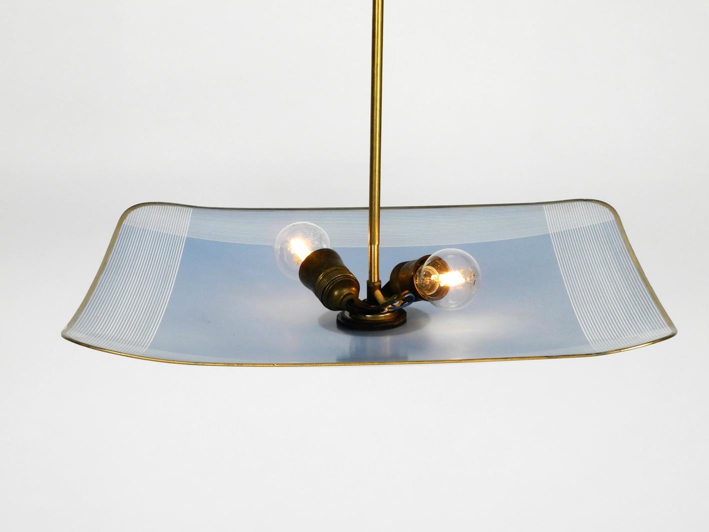 Mid-20th Century Rare Large Mid-Century Modern Brass Ceiling Lamp with Blue Glass